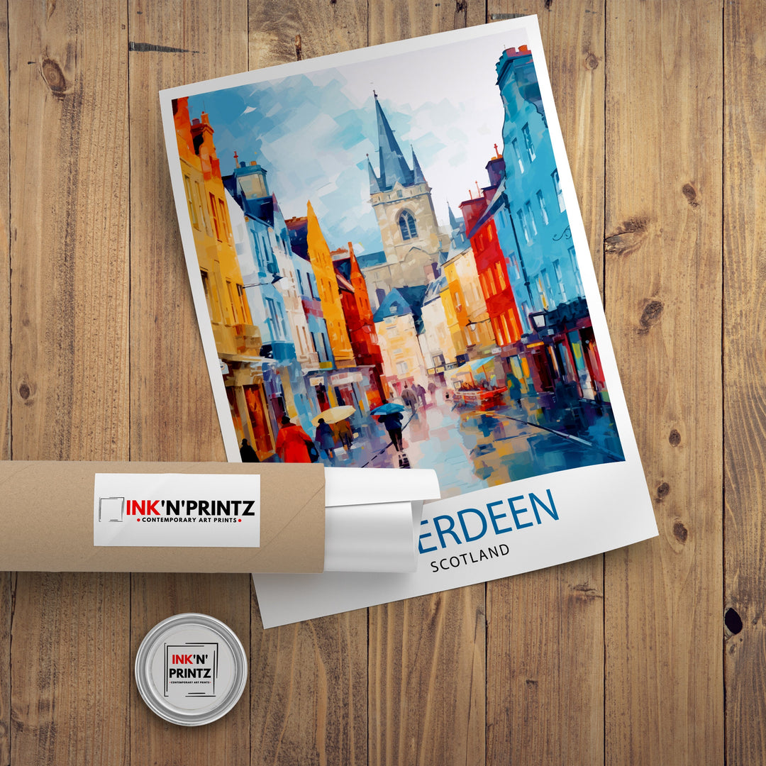 Aberdeen Scotland Poster Granite City Art Aberdeen Harbor Poster Scottish Landscape Wall Art Historic Architecture Decor Scotland Travel Gift