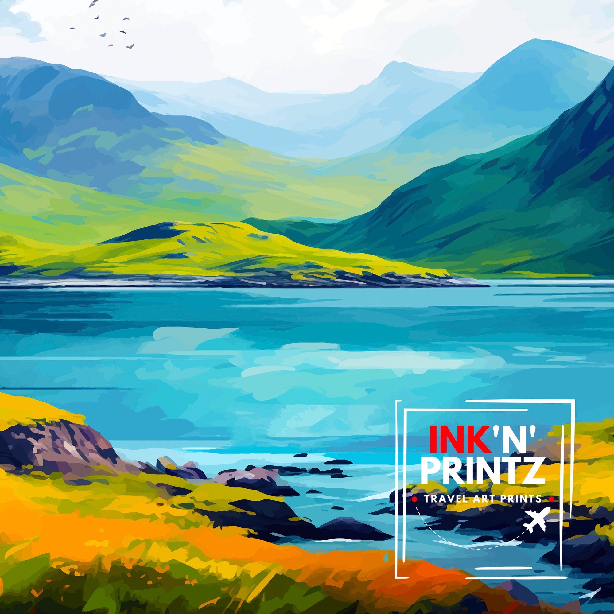 Isle of Mull Scotland Travel Print Mull Wall Decor Mull Home Living Decor Scotland Illustration Travel Poster Gift for Mull Scotland Home