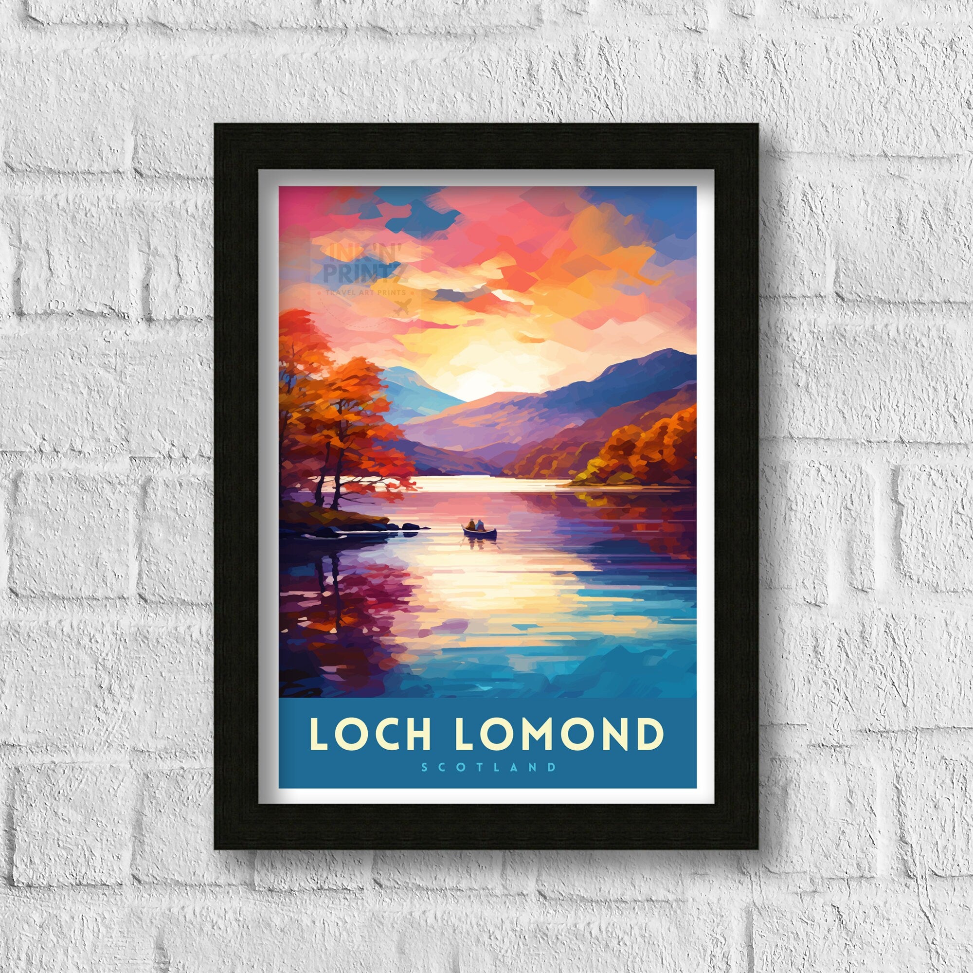 Loch Lomond Travel Print Scotland Wall Decor Loch Lomond Scotland Illustration Travel Poster Gift Scotland Home Decor