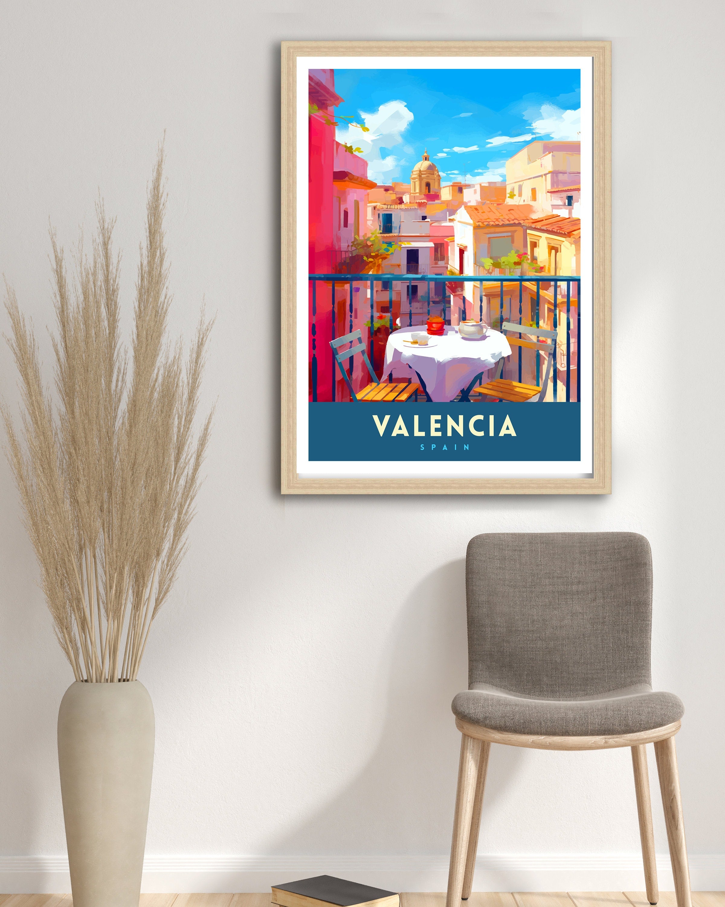 Valencia Spain Print Vibrant Cityscape Art Valencia Beach Poster Spanish Architecture Wall Art Turia Gardens Decor Mediterranean Travel Gift