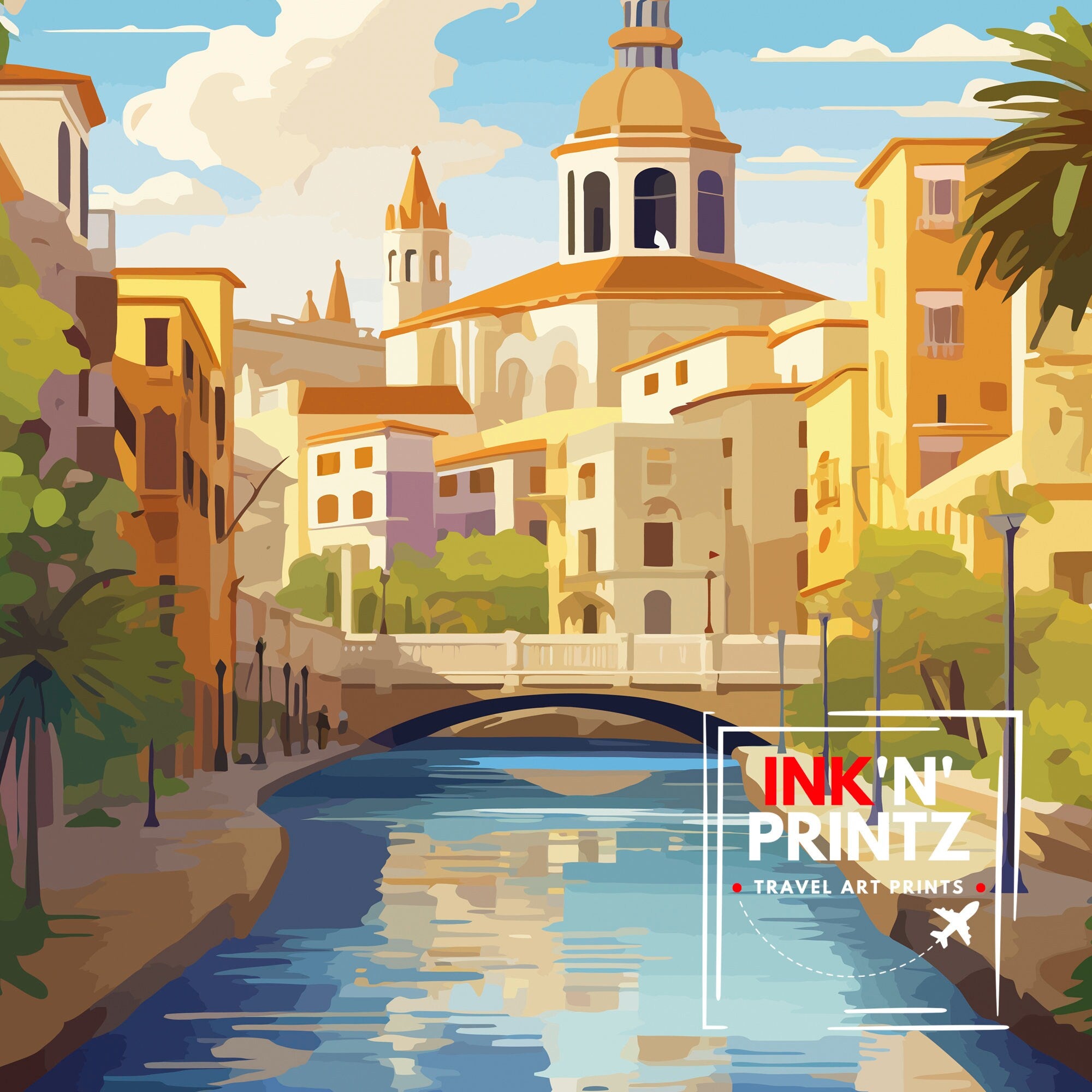 Valencia Spain Print Vibrant Cityscape Art Valencia Beach Poster Spanish Architecture Wall Art Turia Gardens Decor Mediterranean Travel Gift