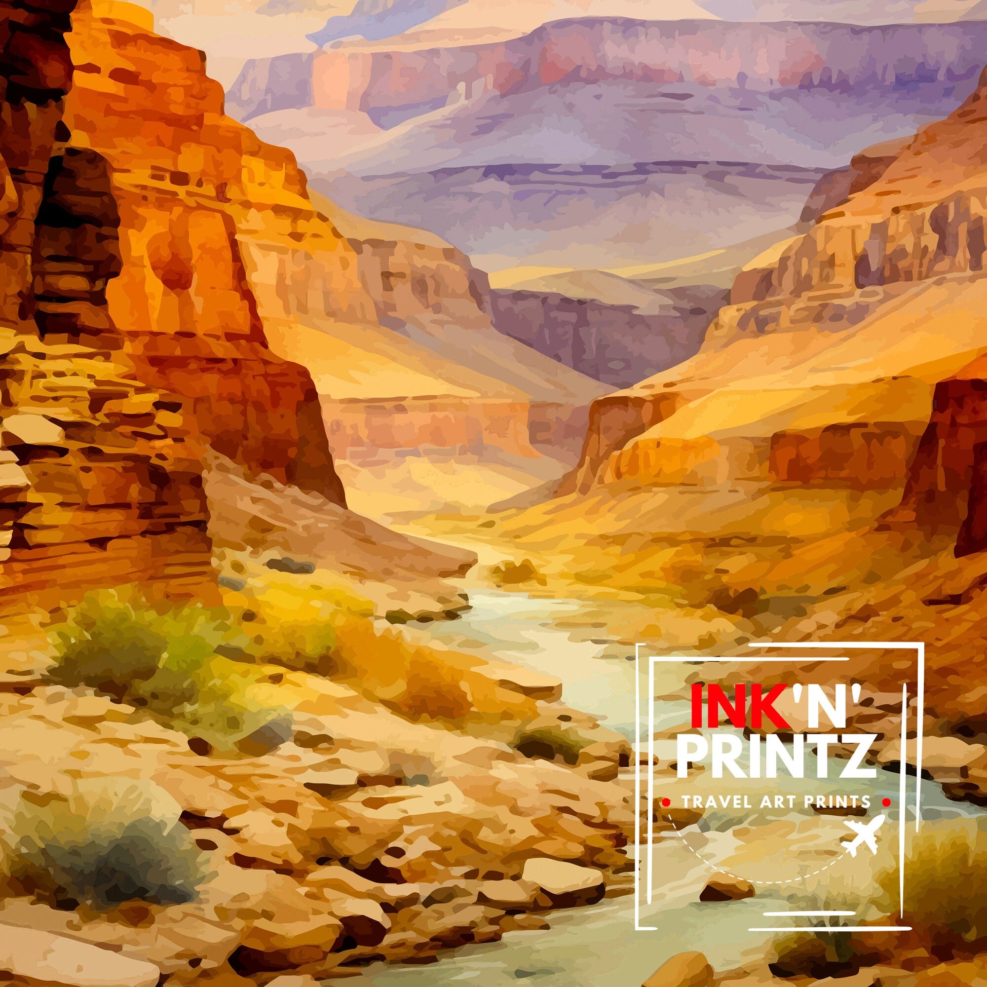 Grand Canyon Travel Print| Grand Canyon Wall Art Grand Canyon Decor Grand Canyon Illustration Travel Poster Gift For Grand Canyon
