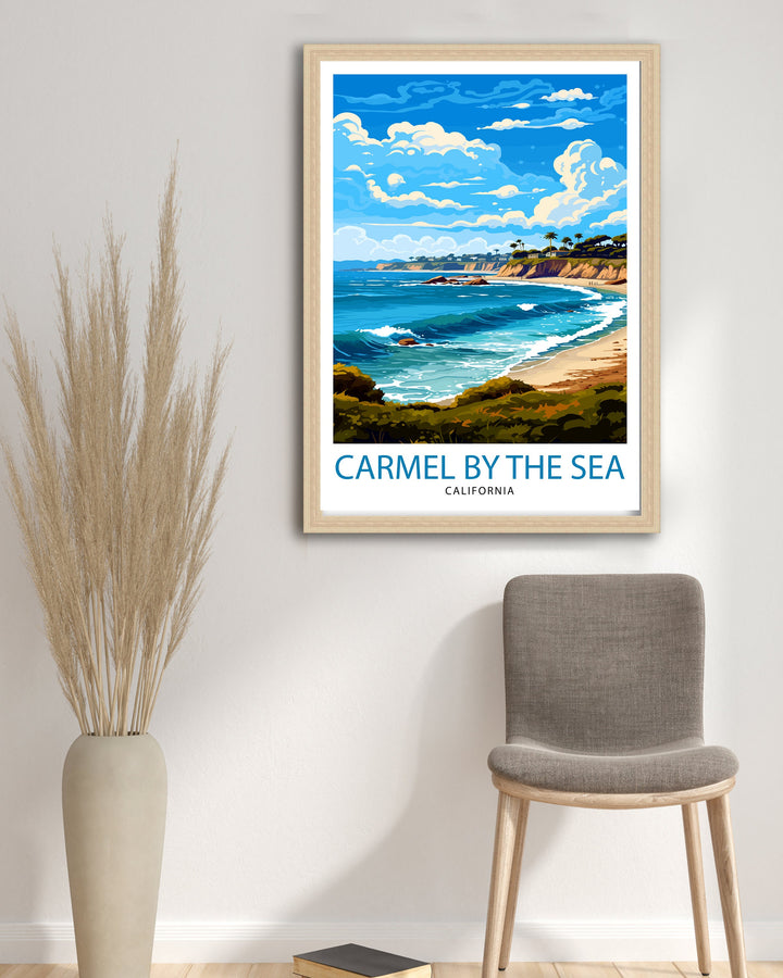 Carmel-by-the-Sea California Travel Print| Carmel Wall Art Home Living Decor Travel Poster Gift for Carmel California Coastal Decor