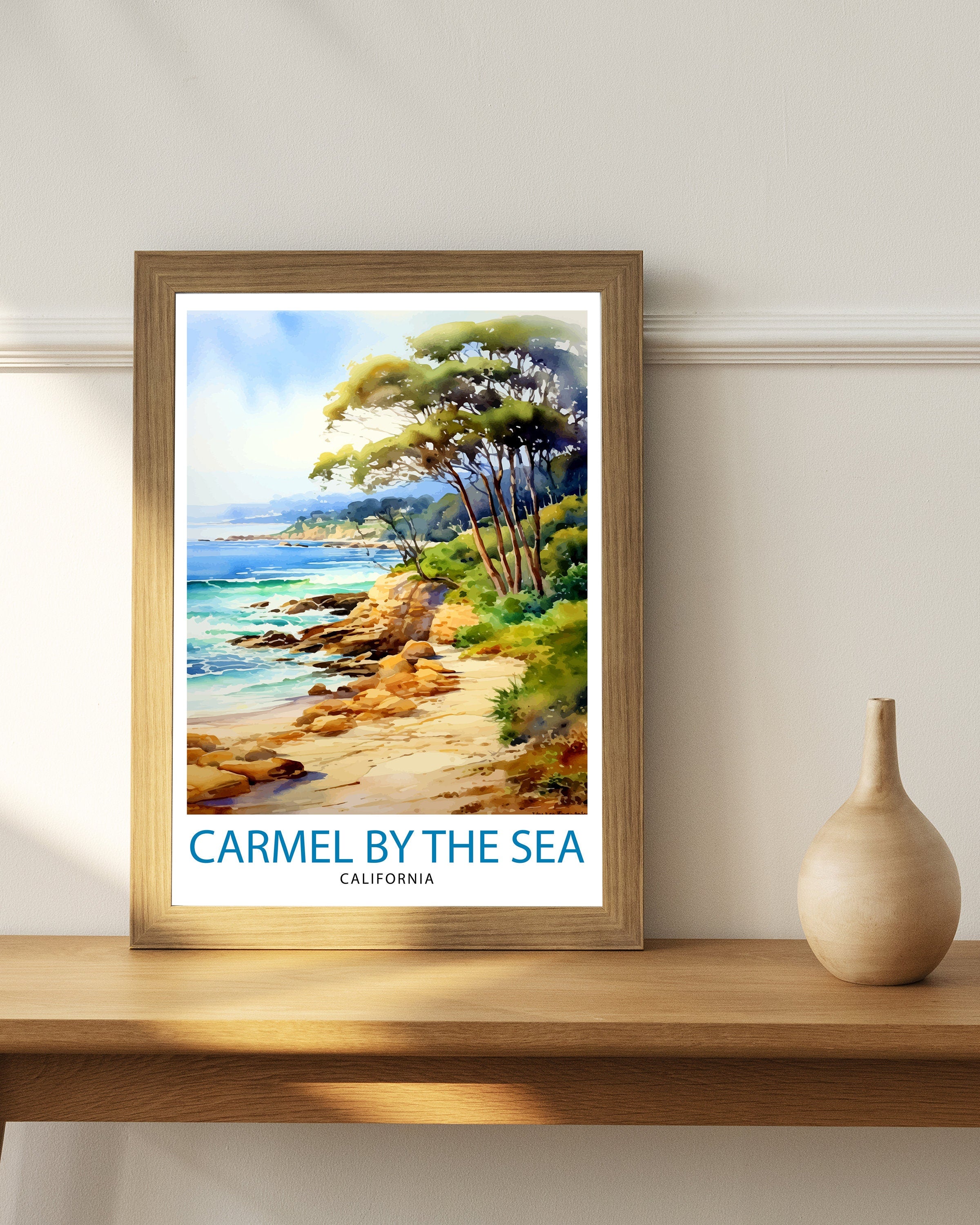 Carmel-by-the-Sea California Travel Print| Carmel Wall Art Home Living Decor Travel Poster Gift for Carmel California Coastal Decor