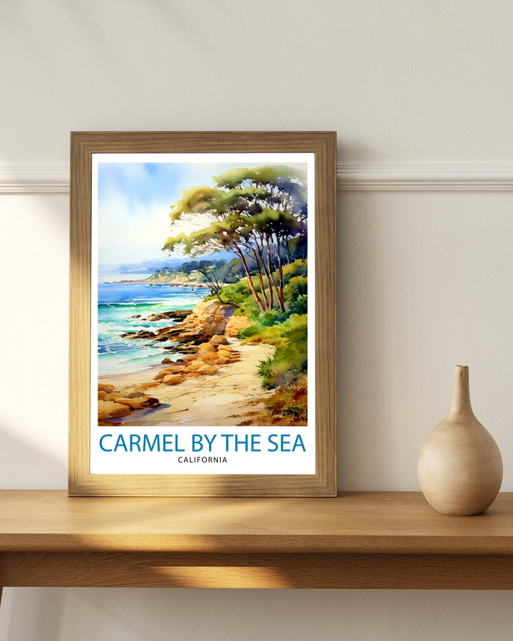 Carmel-by-the-Sea California Travel Print| Carmel Wall Art Home Living Decor Travel Poster Gift for Carmel California Coastal Decor
