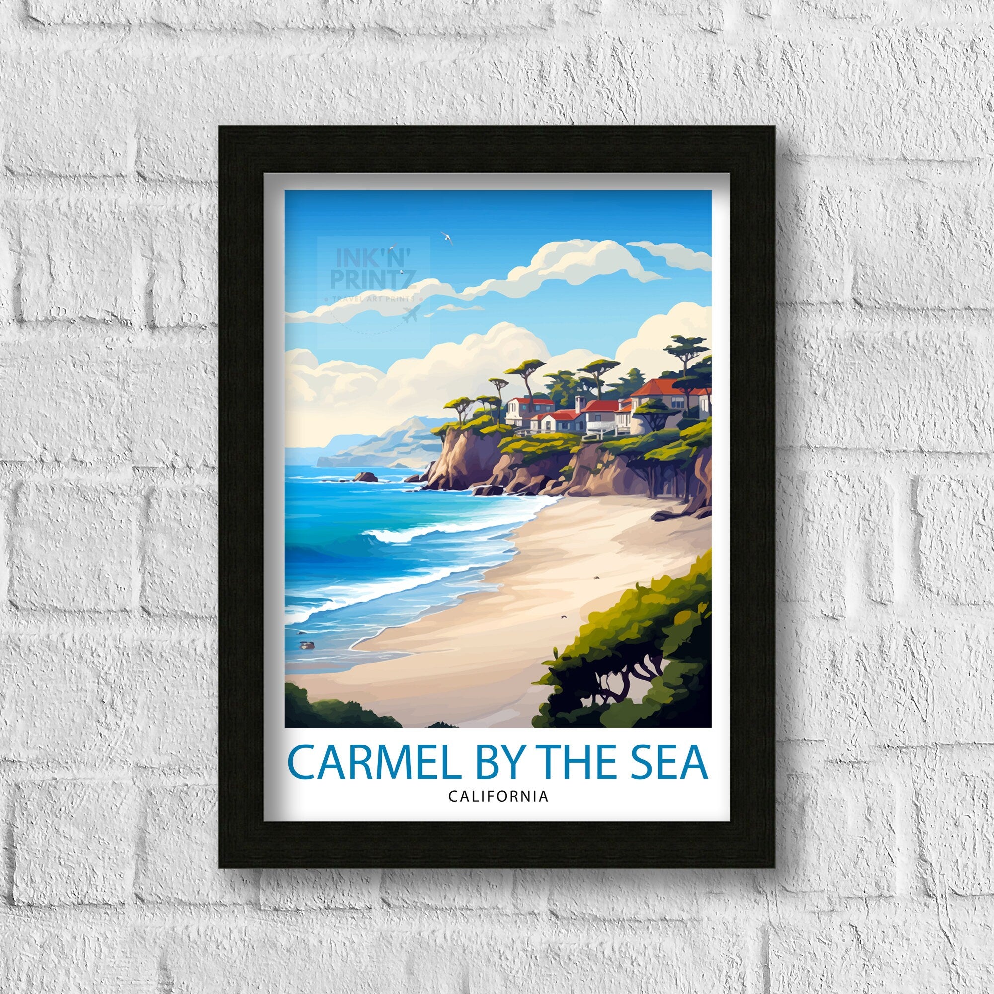 Carmel-by-the-Sea California Travel Print| Carmel Wall Art Home Living Decor Travel Poster Gift for Carmel California Coastal Decor