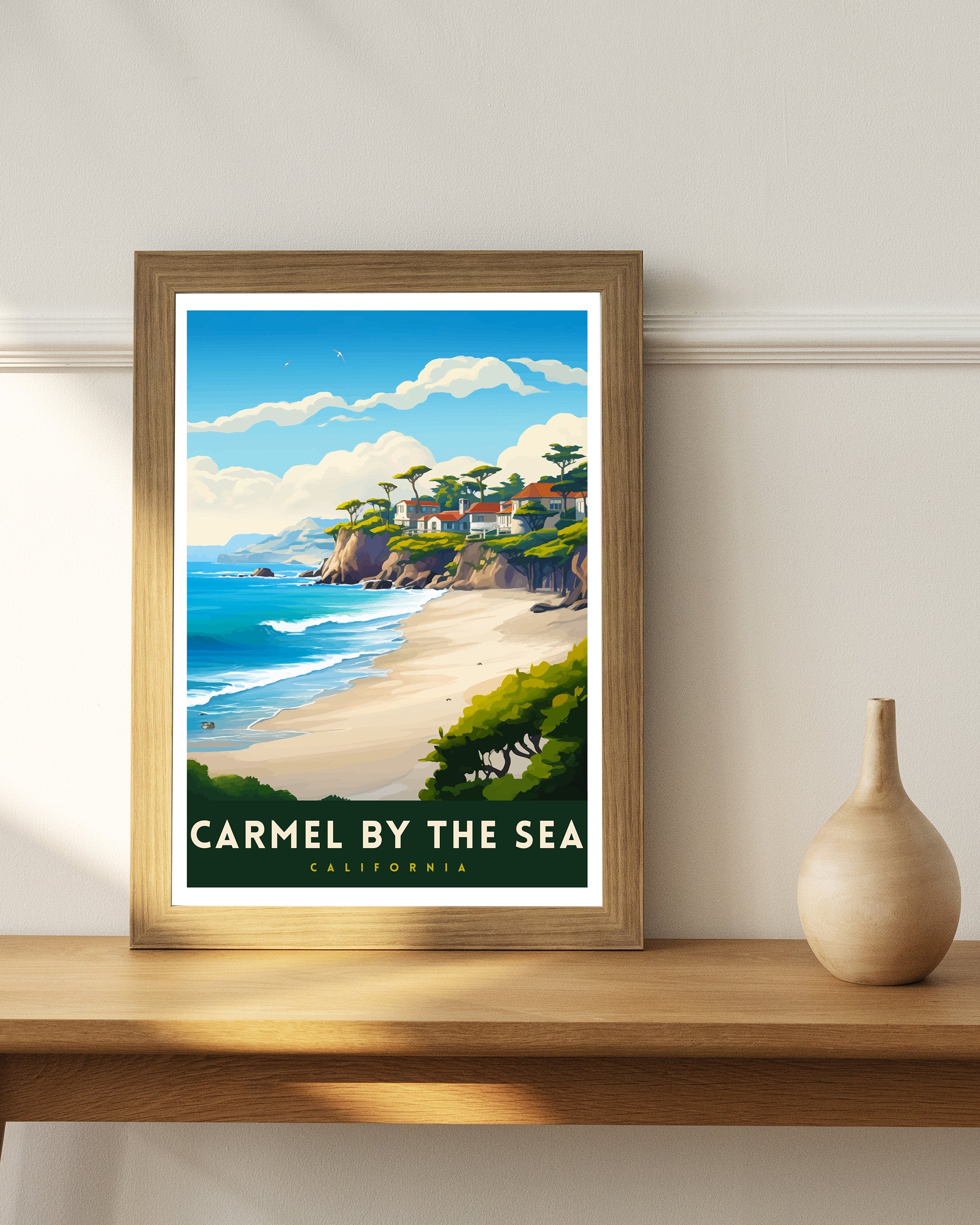Carmel-by-the-Sea California Travel Print| Carmel Wall Art Home Living Decor Travel Poster Gift for Carmel California Coastal Decor