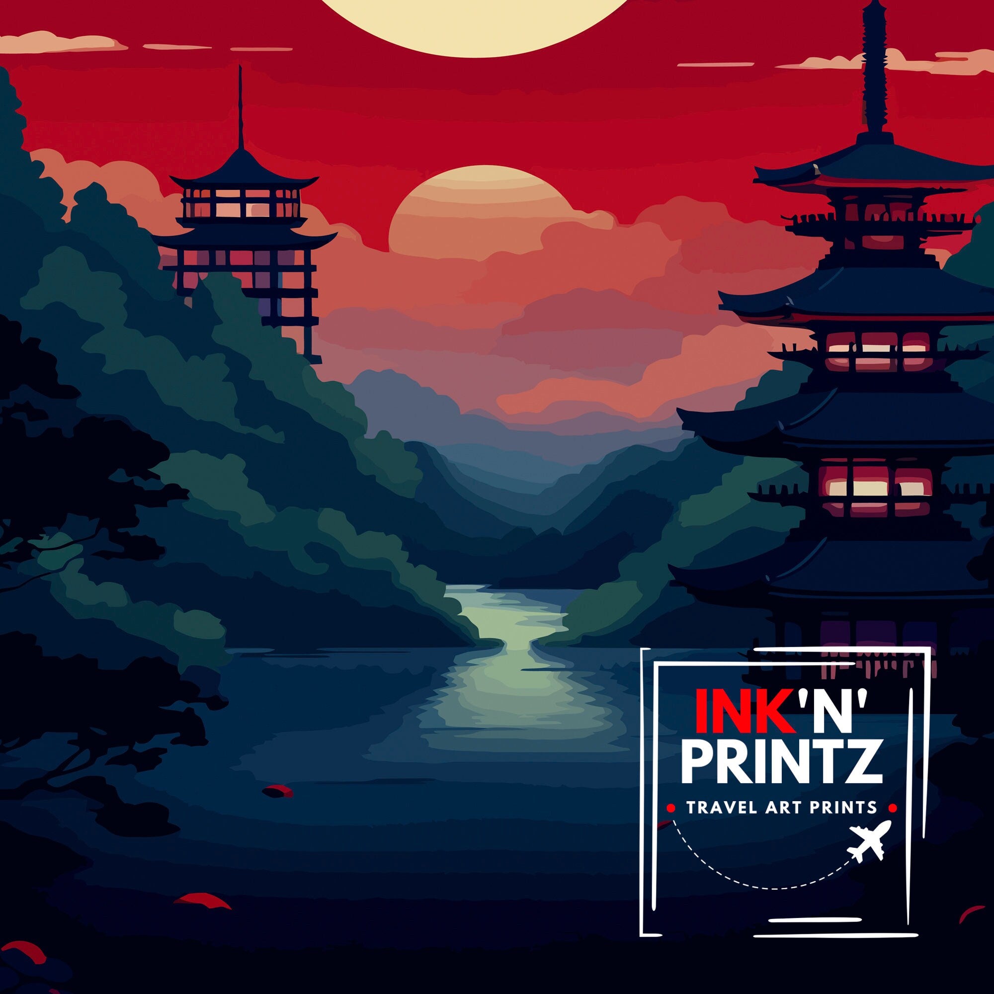 Kyoto Japan Travel Print Kyoto Wall Decor Kyoto Poster Japan Travel Prints Kyoto Art Print Kyoto Illustration Kyoto Wall Art