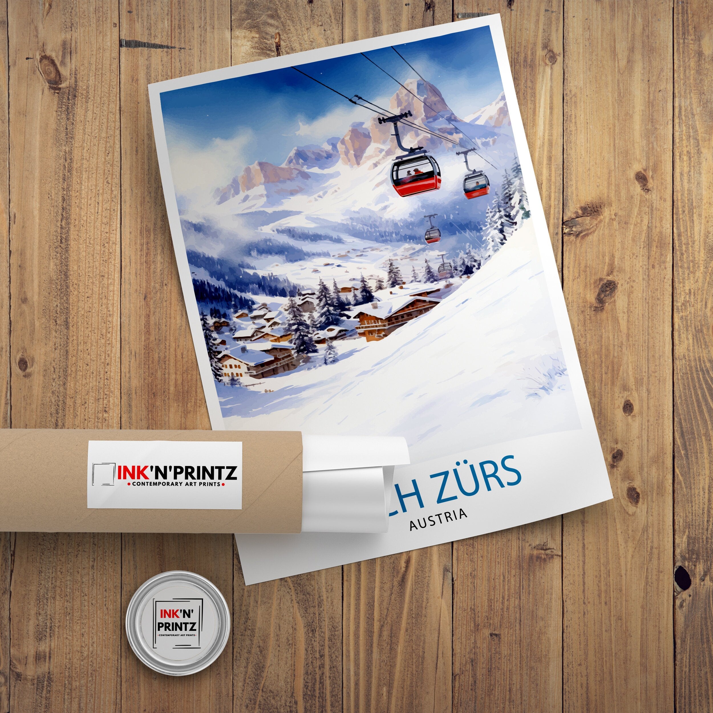 Lech Zurs am Arlberg Austria Travel Print Skiing Wall Decor Alpine Home Living Decor Austria Illustration Travel Poster Gift for Ski Lovers