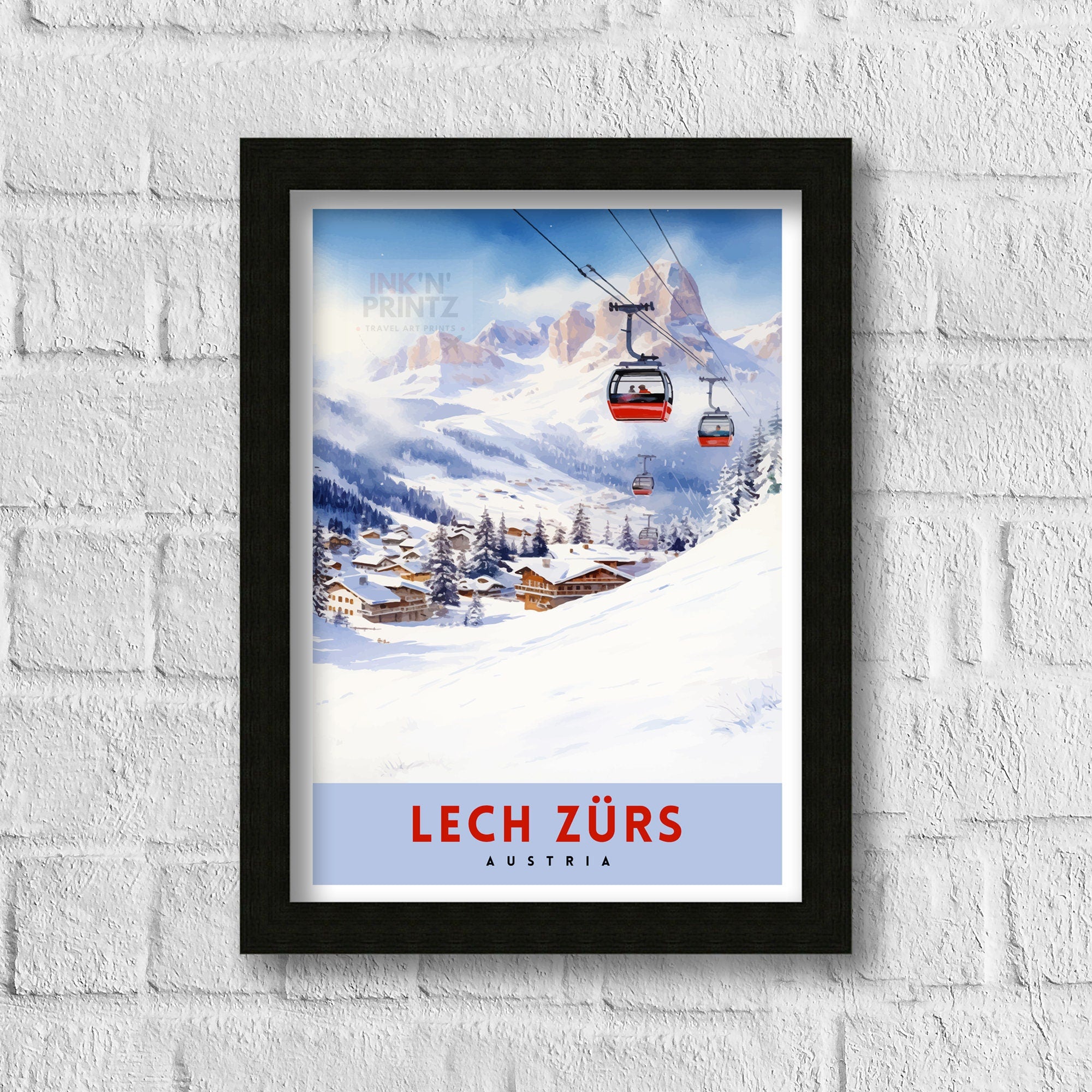 Lech Zurs am Arlberg Austria Travel Print Skiing Wall Decor Alpine Home Living Decor Austria Illustration Travel Poster Gift for Ski Lovers