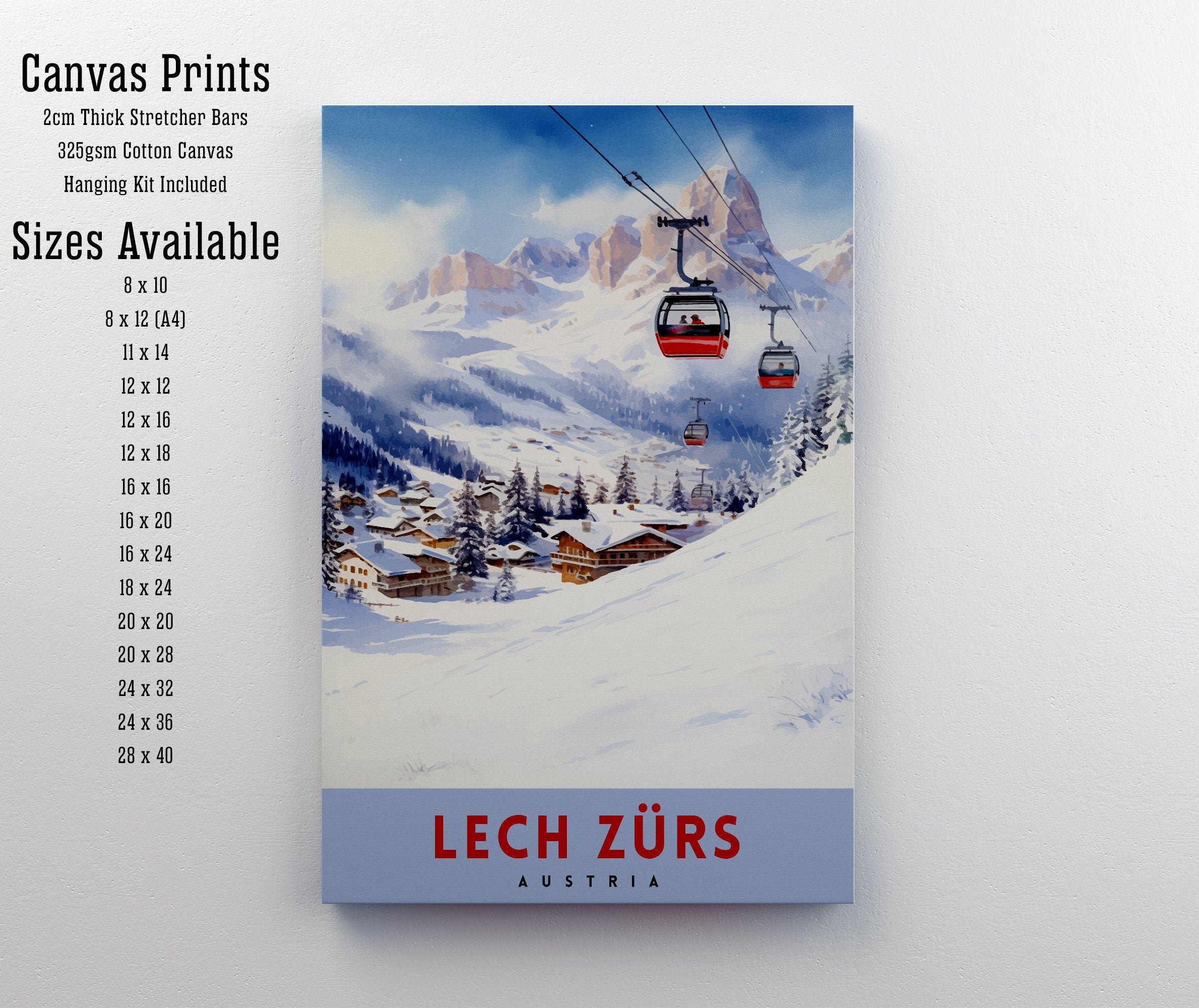 Lech Zurs am Arlberg Austria Travel Print Skiing Wall Decor Alpine Home Living Decor Austria Illustration Travel Poster Gift for Ski Lovers