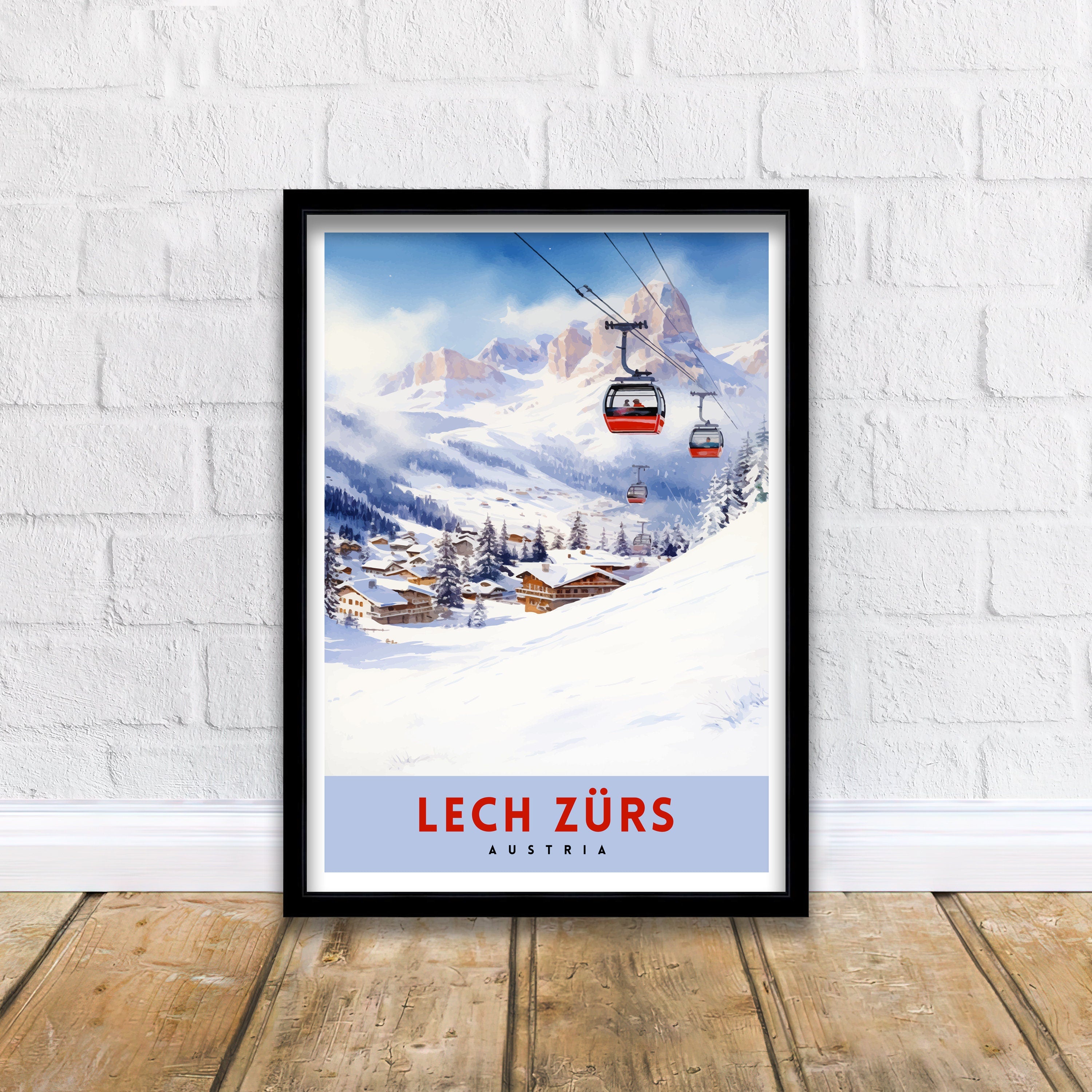 Lech Zurs am Arlberg Austria Travel Print Skiing Wall Decor Alpine Home Living Decor Austria Illustration Travel Poster Gift for Ski Lovers