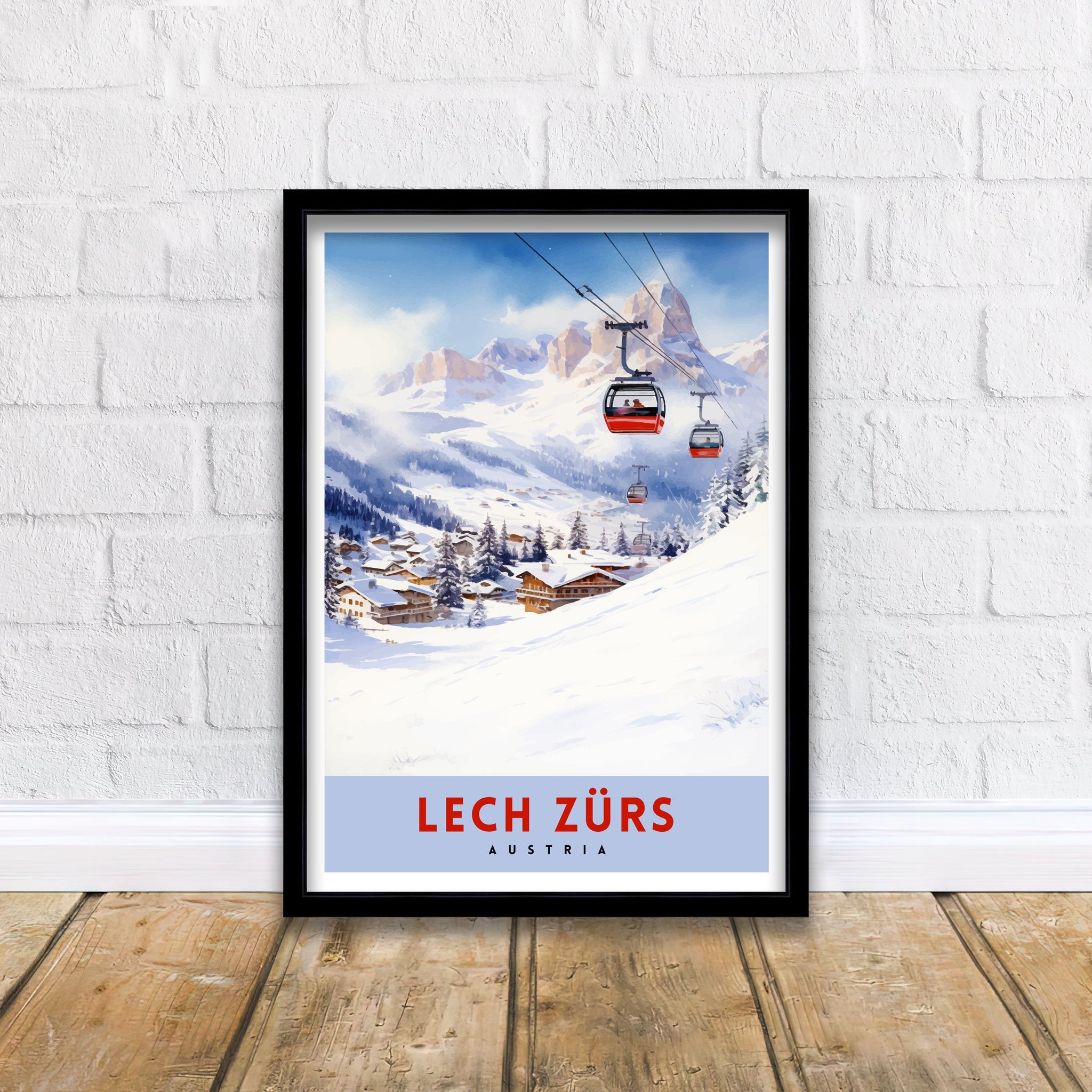 Lech Zurs am Arlberg Austria Travel Print Skiing Wall Decor Alpine Home Living Decor Austria Illustration Travel Poster Gift for Ski Lovers