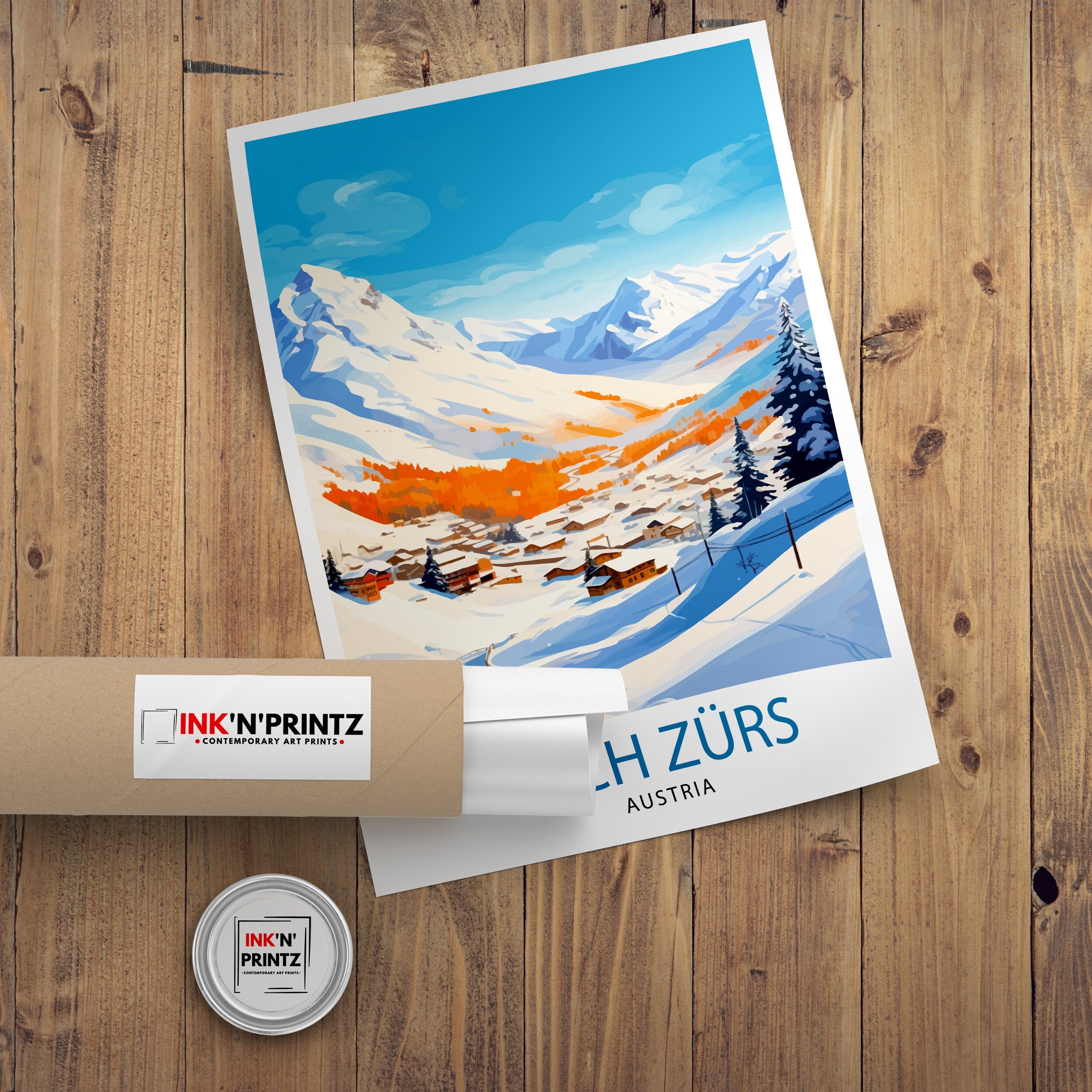Lech Zurs am Arlberg Austria Travel Print Skiing Wall Decor Alpine Home Living Decor Austria Illustration Travel Poster Gift for Ski Lovers