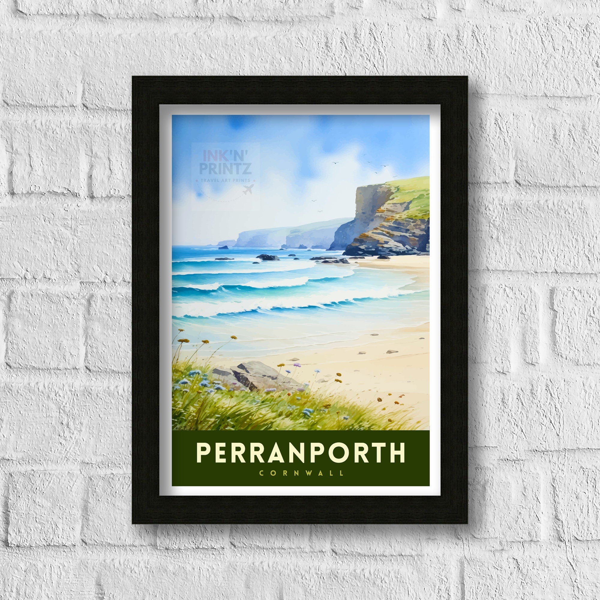 Perranporth Cornwall Travel Print Cornwall Wall Art Perranporth Beach Decor Cornwall Coastal Art Travel Poster, Cornwall Gift
