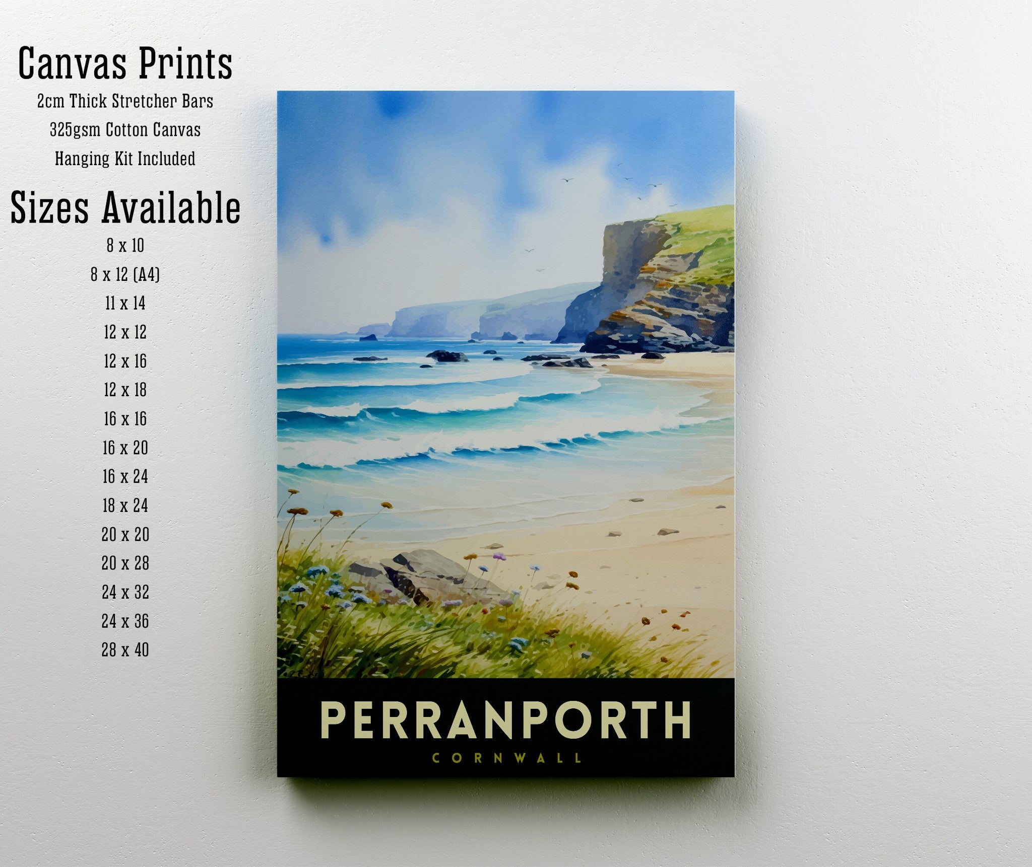 Perranporth Cornwall Travel Print Cornwall Wall Art Perranporth Beach Decor Cornwall Coastal Art Travel Poster, Cornwall Gift