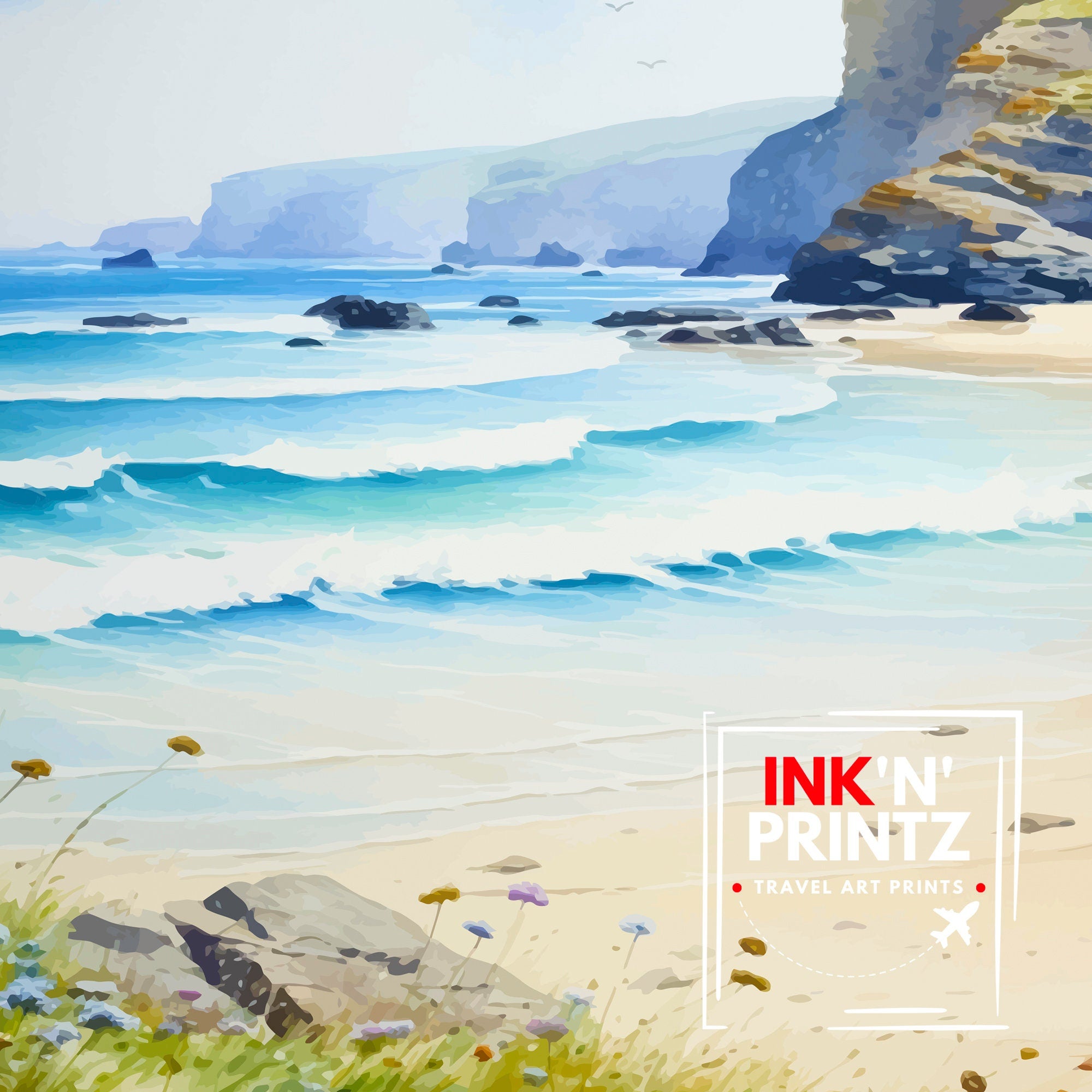 Perranporth Cornwall Travel Print Cornwall Wall Art Perranporth Beach Decor Cornwall Coastal Art Travel Poster, Cornwall Gift