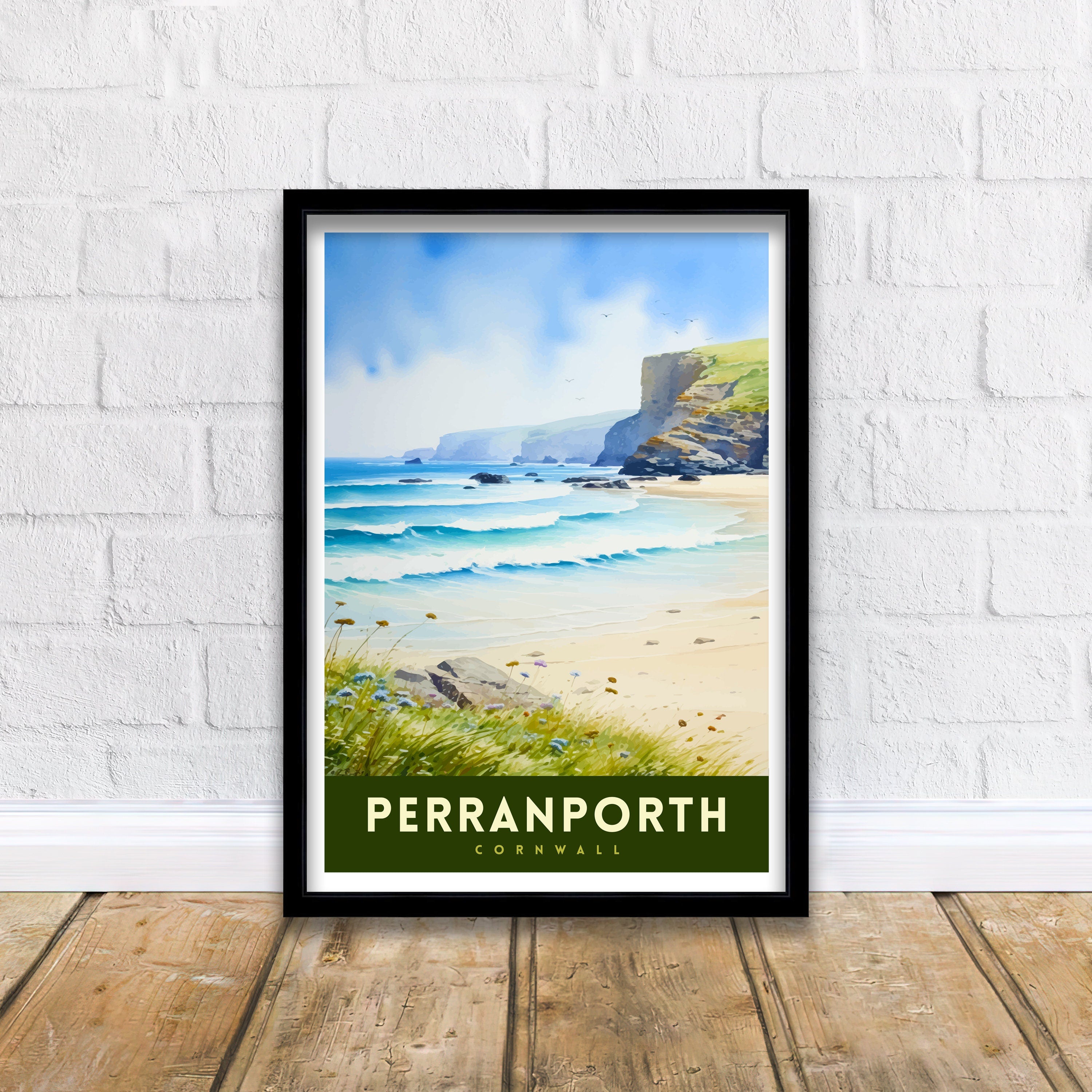 Perranporth Cornwall Travel Print Cornwall Wall Art Perranporth Beach Decor Cornwall Coastal Art Travel Poster, Cornwall Gift