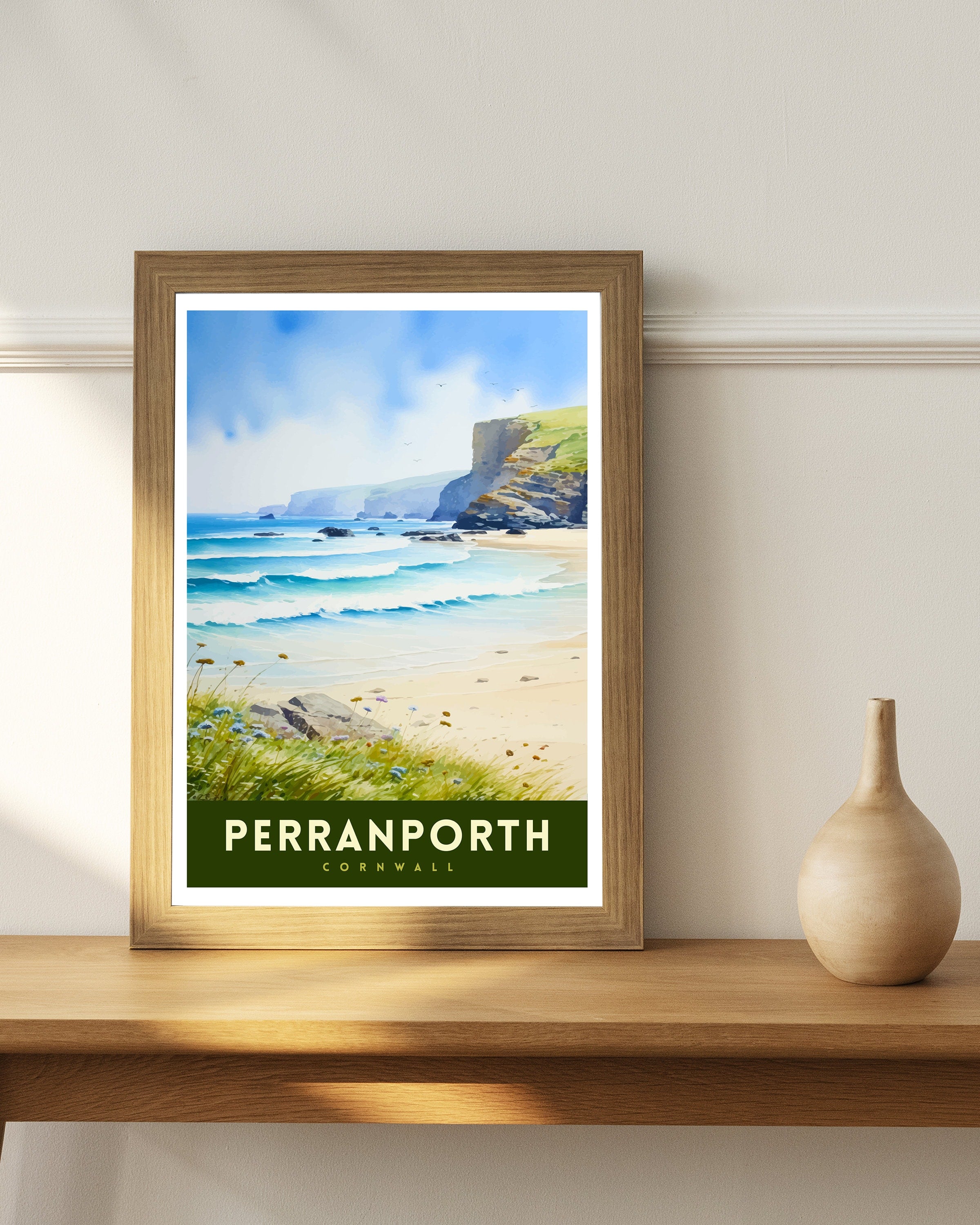 Perranporth Cornwall Travel Print Cornwall Wall Art Perranporth Beach Decor Cornwall Coastal Art Travel Poster, Cornwall Gift