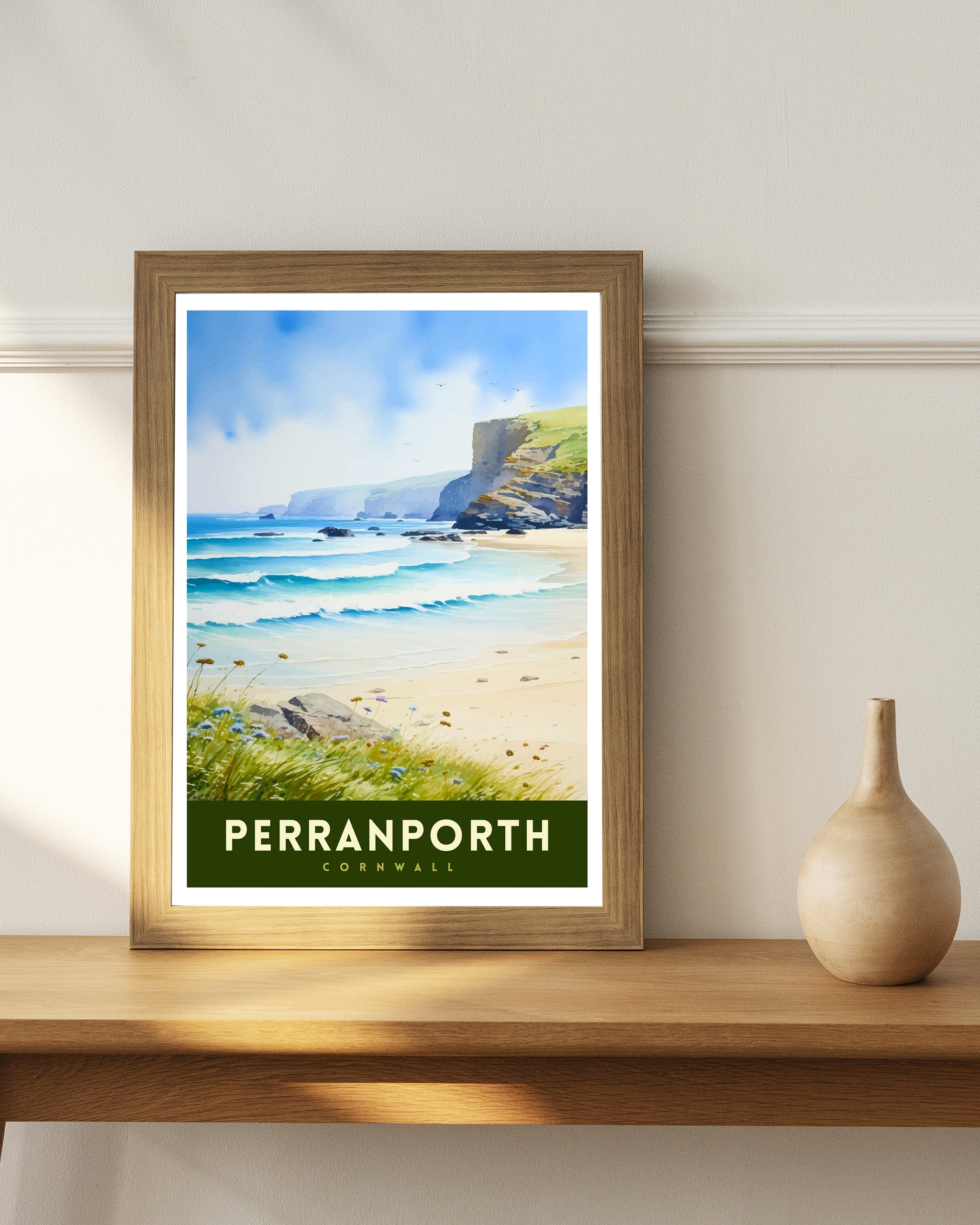 Perranporth Cornwall Travel Print Cornwall Wall Art Perranporth Beach Decor Cornwall Coastal Art Travel Poster, Cornwall Gift