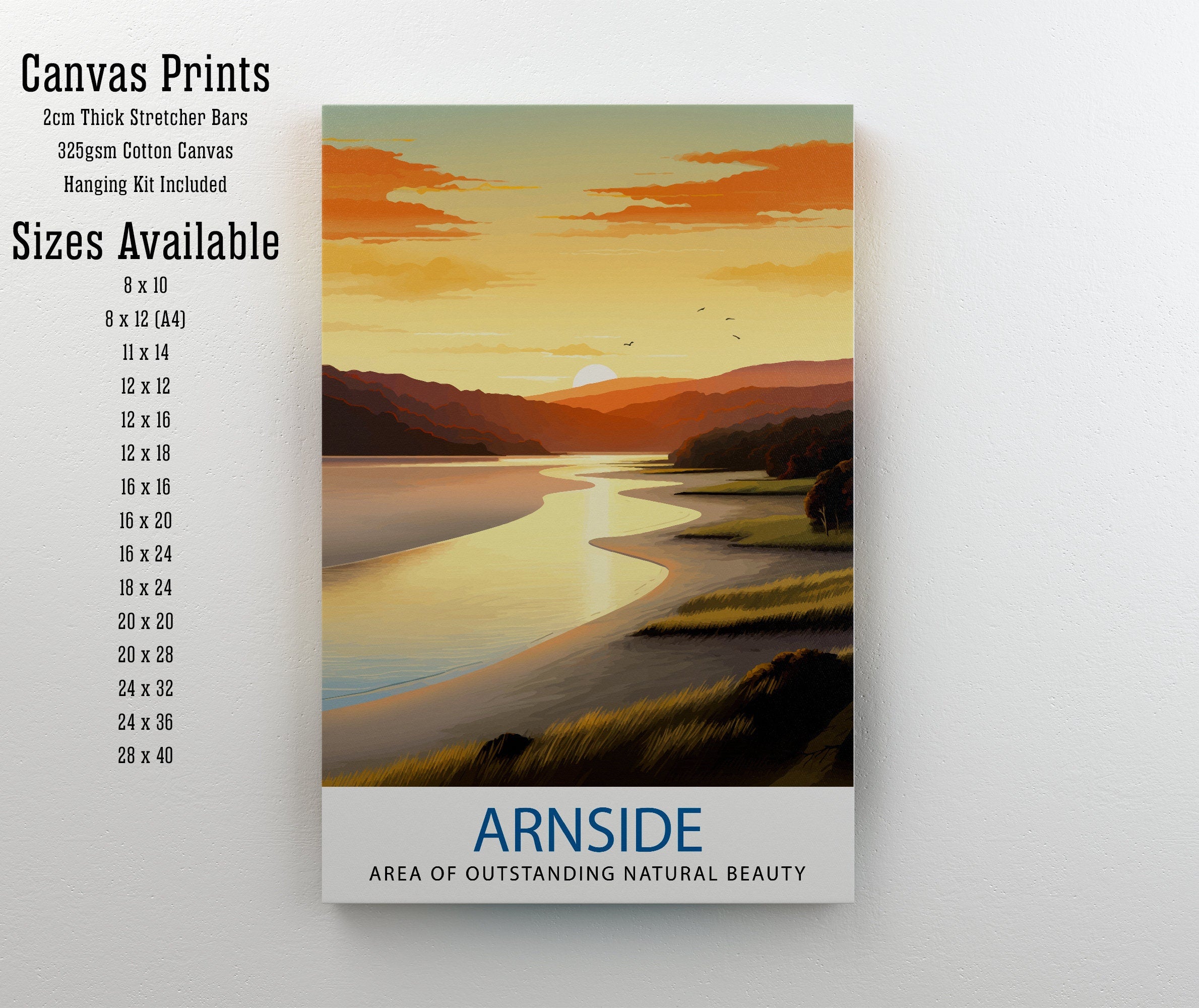 Arnside AONB Print Area of Outstanding Natural Beauty Art Arnside Knott Poster Cumbria Coastline Wall Decor UK Nature Reserve Artwork