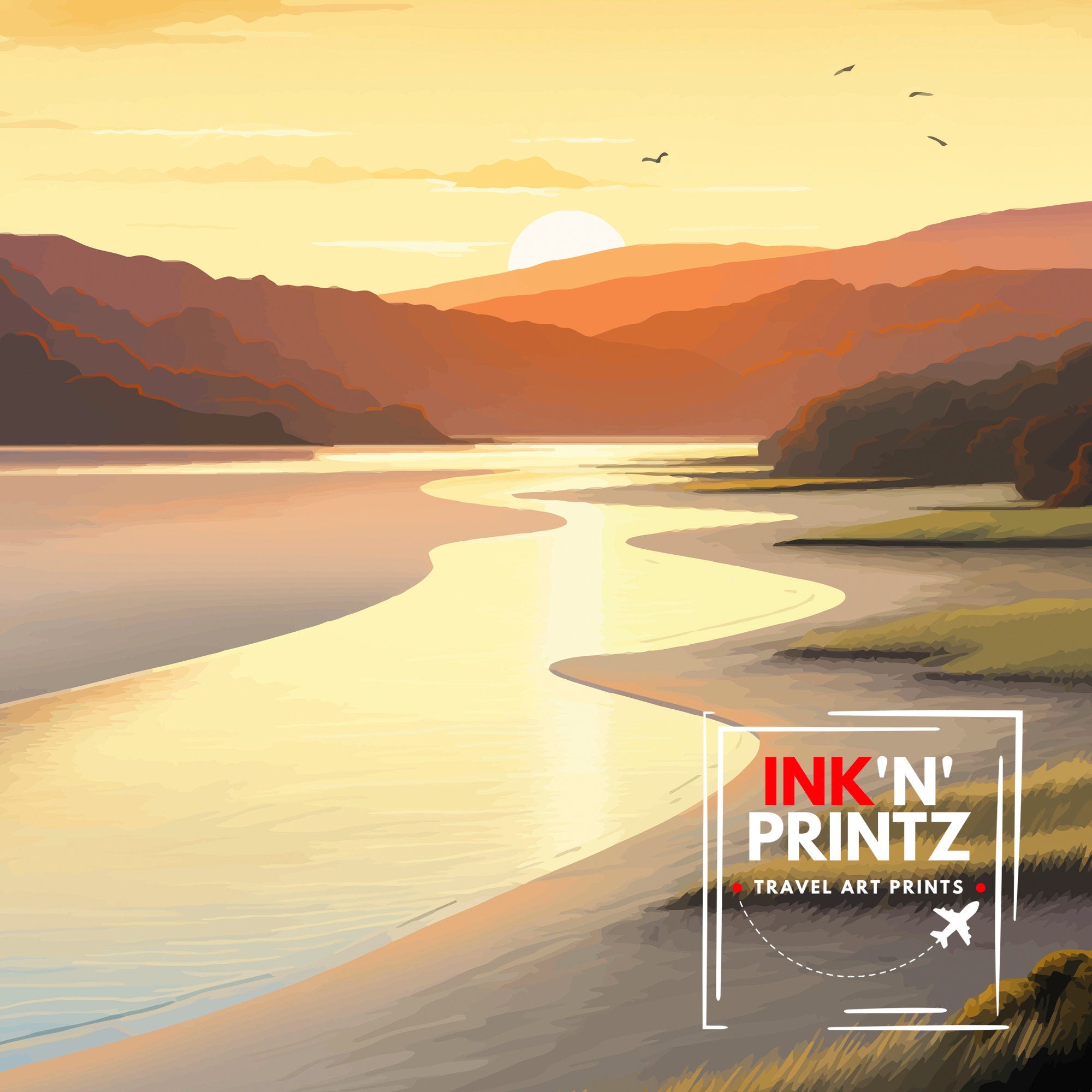 Arnside AONB Print Area of Outstanding Natural Beauty Art Arnside Knott Poster Cumbria Coastline Wall Decor UK Nature Reserve Artwork