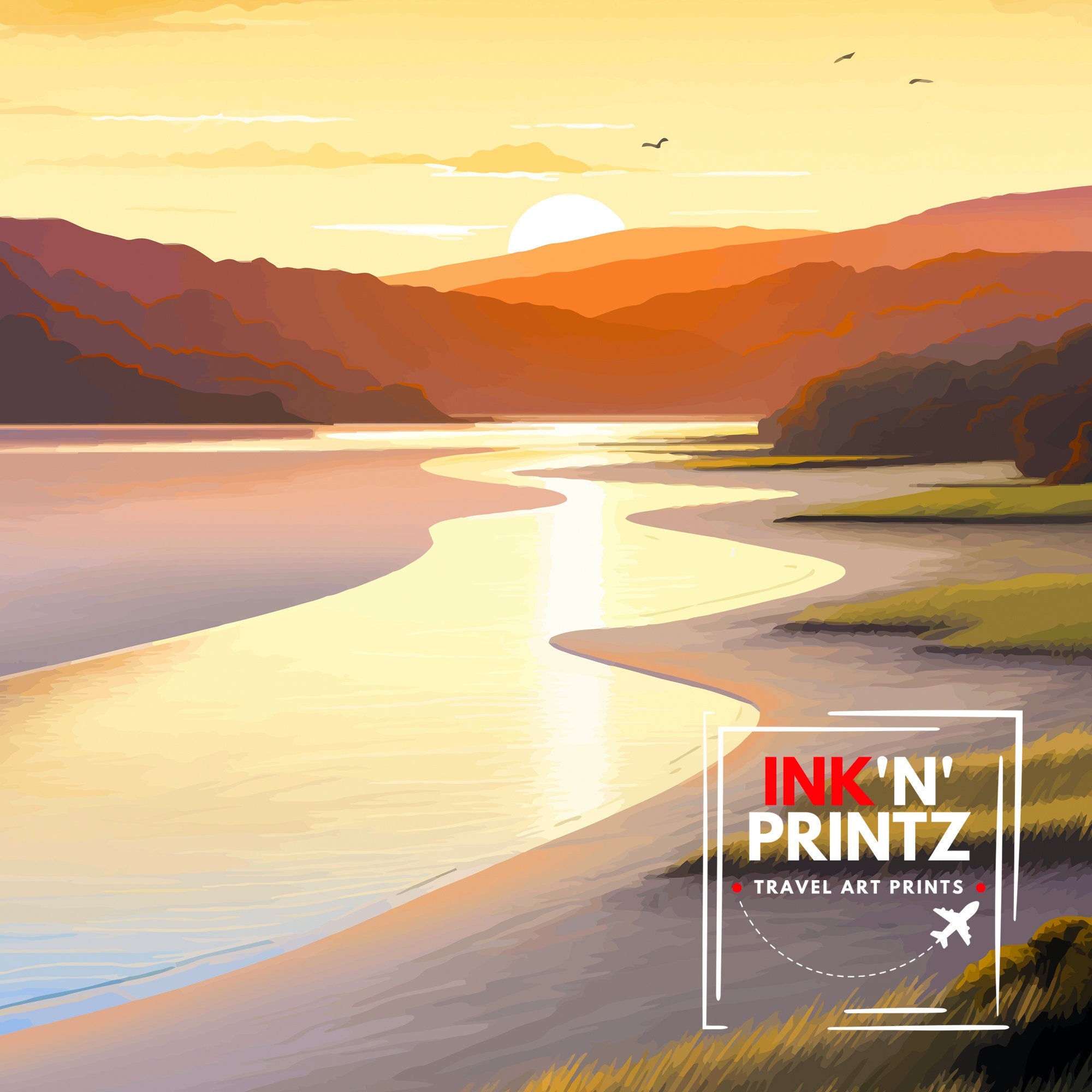 Arnside AONB Print Area of Outstanding Natural Beauty Art Arnside Knott Poster Cumbria Coastline Wall Decor UK Nature Reserve Artwork