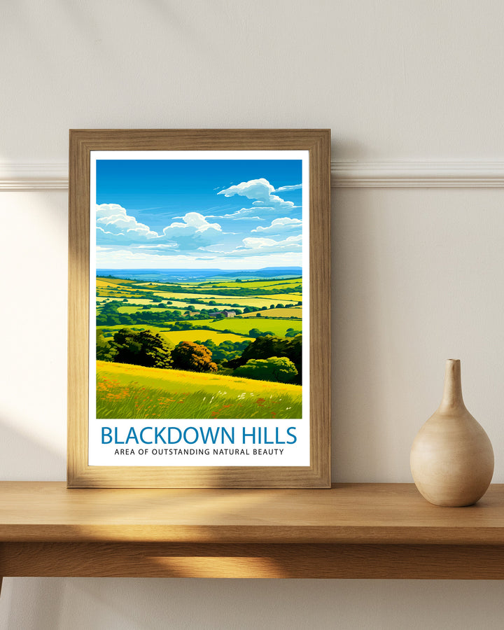 Blackdown Hills AONB Poster Area of Outstanding Natural Beauty Art Blackdown Hills Poster Somerset Devon Border Wall Art English Countryside