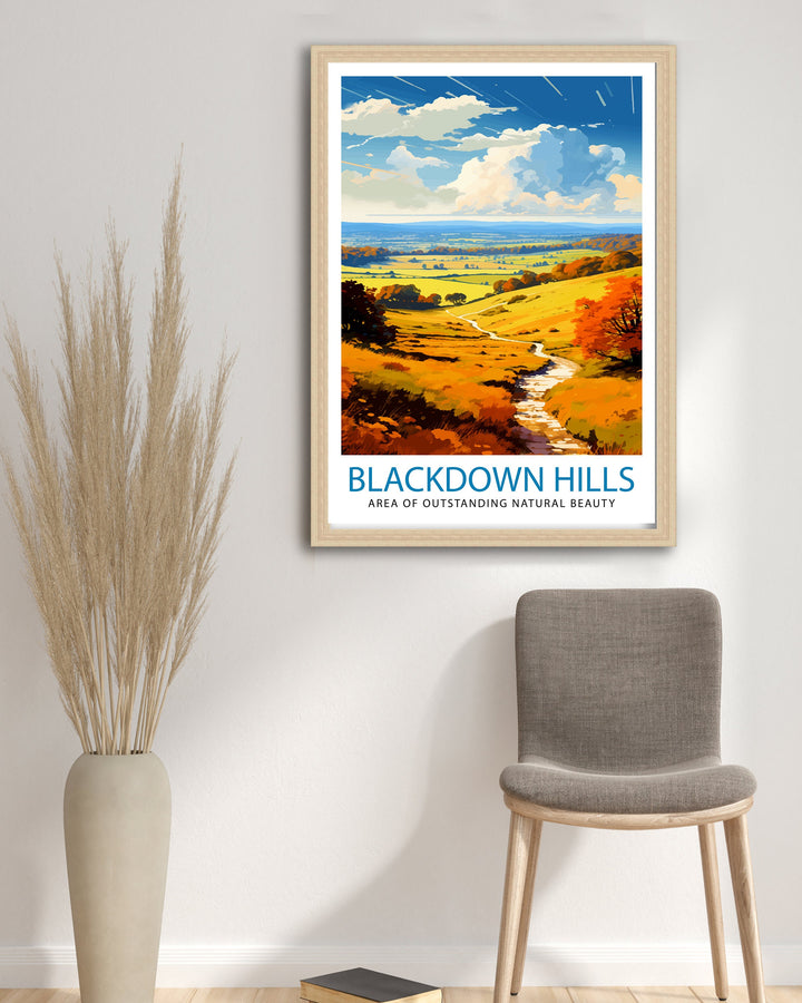 Blackdown Hills AONB Poster Area of Outstanding Natural Beauty Art Blackdown Hills Poster Somerset Devon Border Wall Art English Countryside