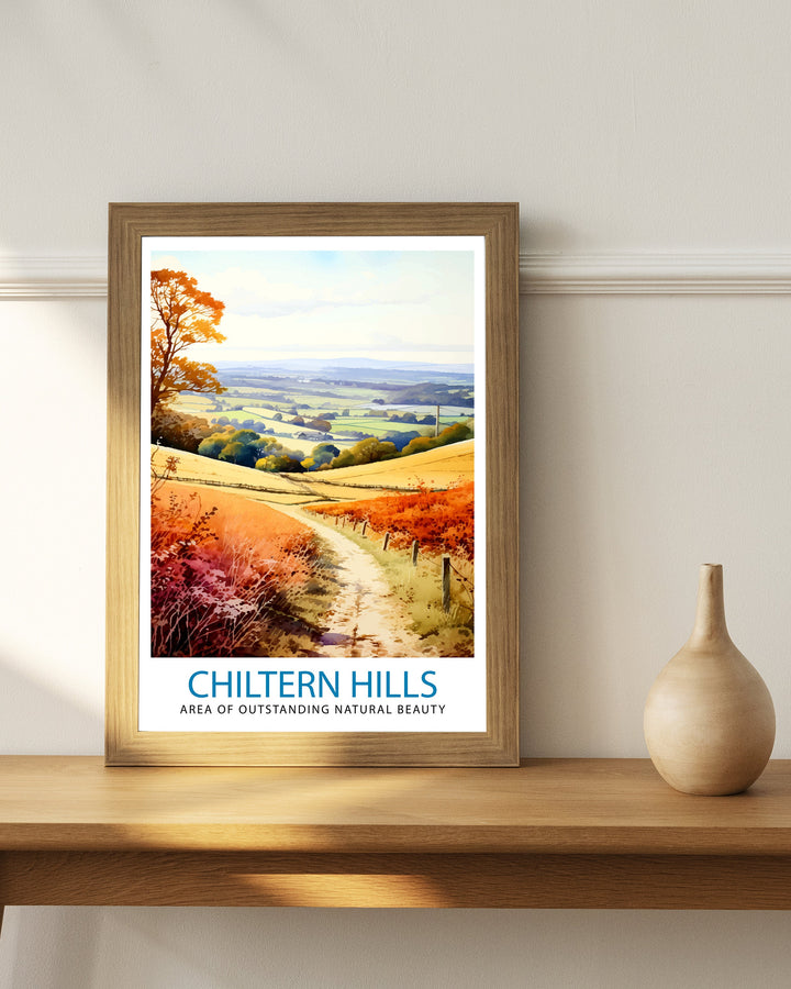 Chilterns AONB Poster English Countryside Art Chilterns Landscape Poster UK Nature Reserve