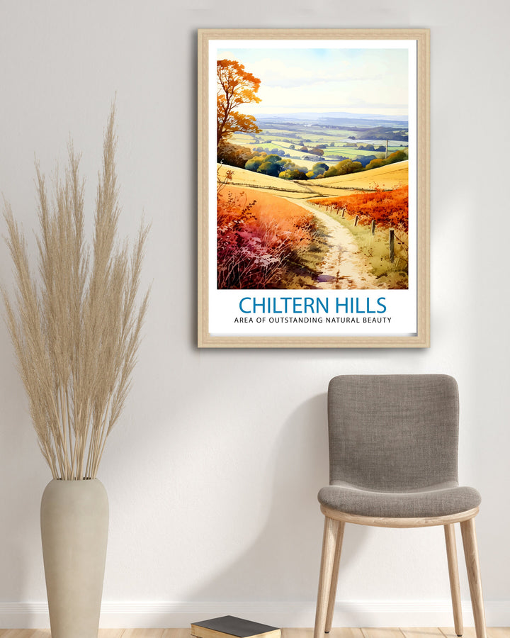 Chilterns AONB Poster English Countryside Art Chilterns Landscape Poster UK Nature Reserve