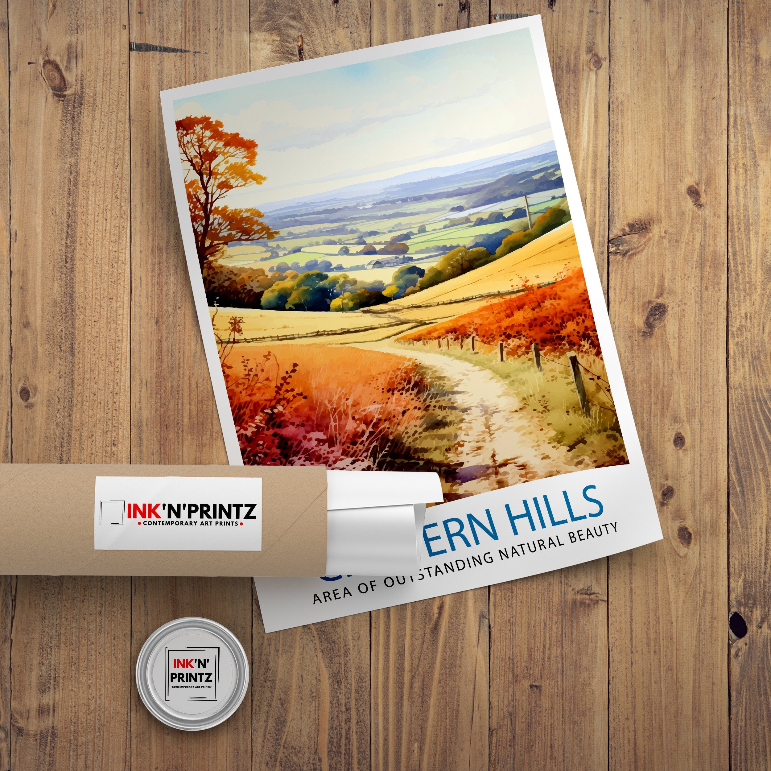 Chilterns AONB Print English Countryside Art Chilterns Landscape Poster UK Nature Reserve Wall Decor Hiking Trails Illustration British