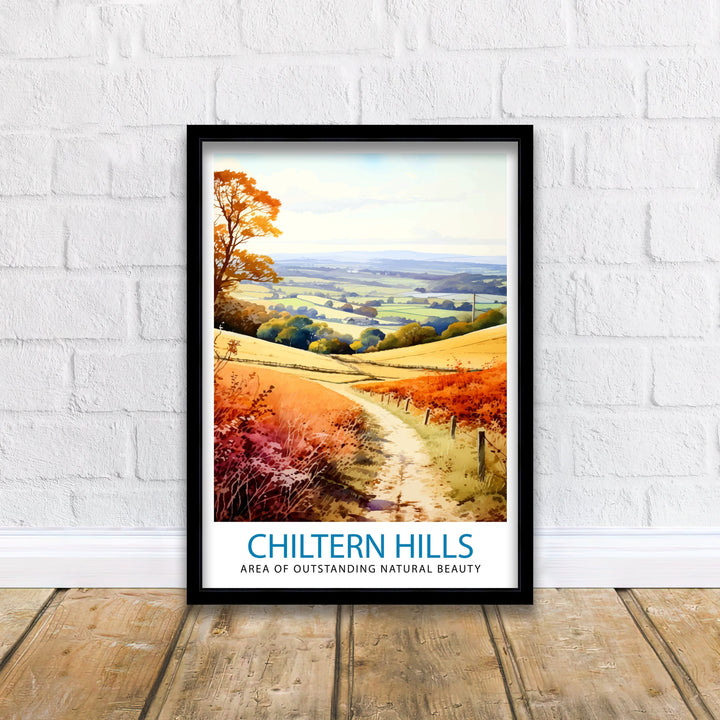 Chilterns AONB Poster English Countryside Art Chilterns Landscape Poster UK Nature Reserve