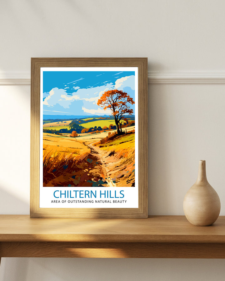 Chilterns AONB Poster English Countryside Art Chilterns Landscape Poster UK Nature Reserve