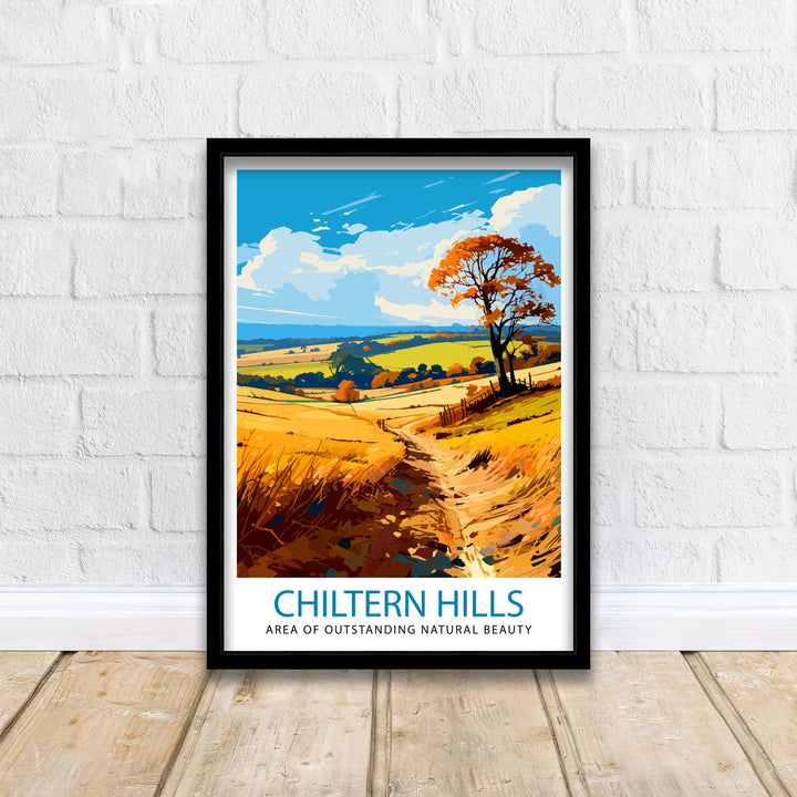 Chilterns AONB Poster English Countryside Art Chilterns Landscape Poster UK Nature Reserve