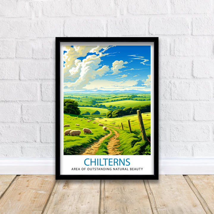 Chilterns AONB Poster English Countryside Art Chilterns Landscape Poster UK Nature Reserve