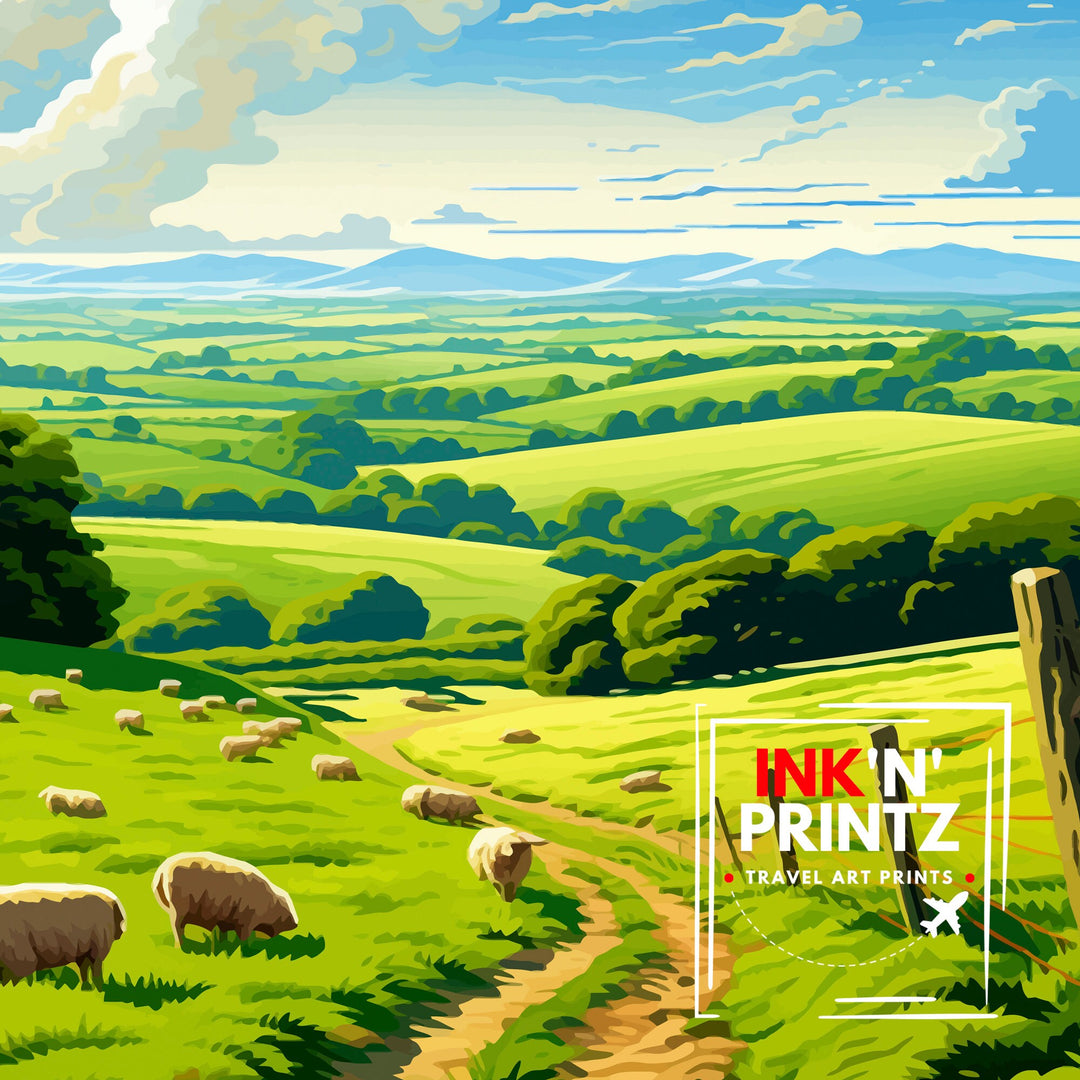 Chilterns AONB Poster English Countryside Art Chilterns Landscape Poster UK Nature Reserve