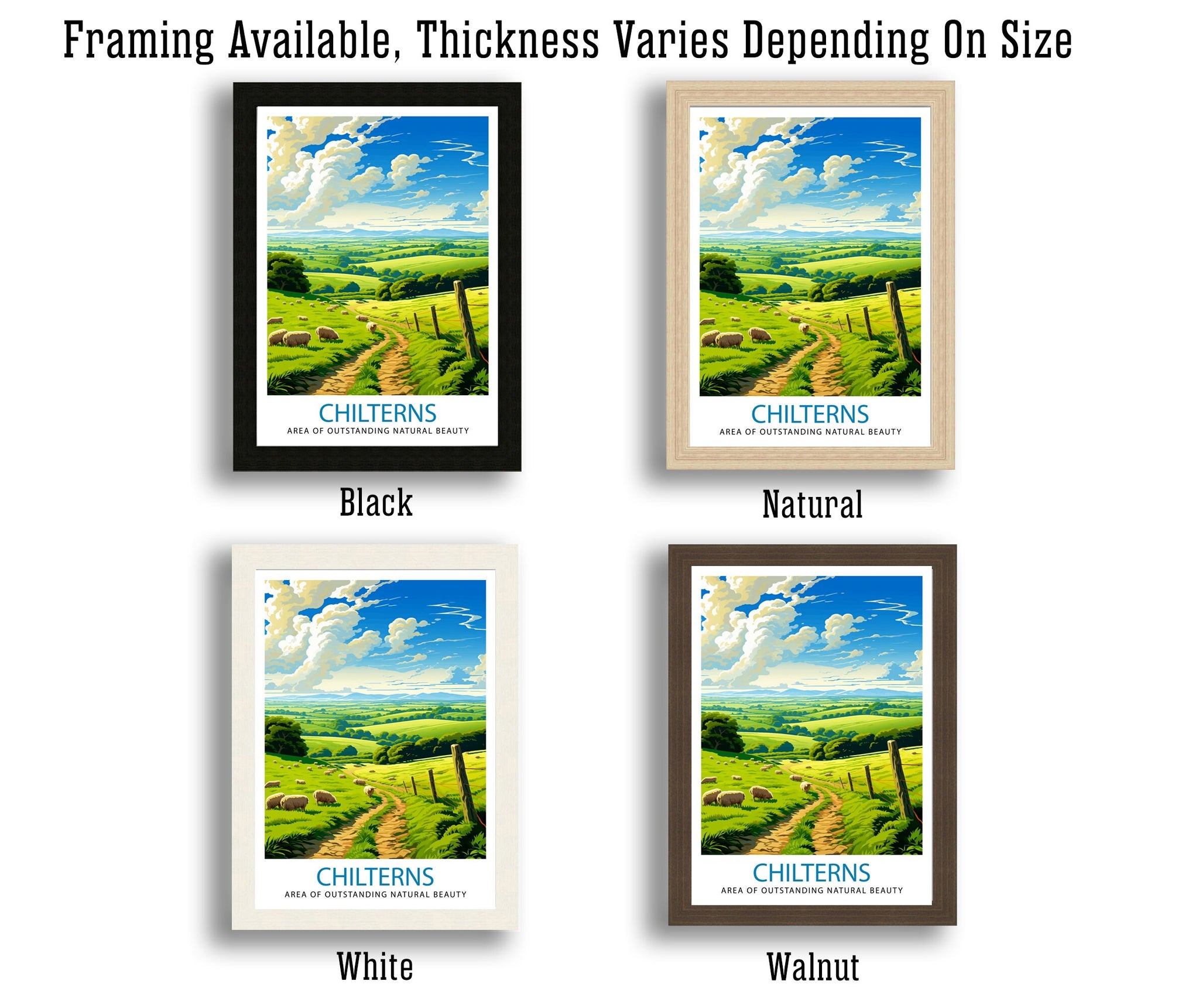 Chilterns AONB Print English Countryside Art Chilterns Landscape Poster UK Nature Reserve Wall Decor Hiking Trails Illustration British