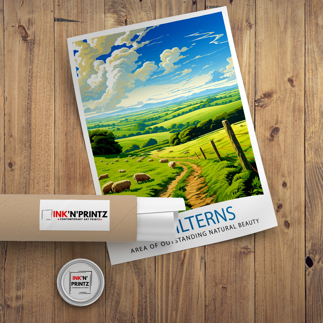 Chilterns AONB Poster English Countryside Art Chilterns Landscape Poster UK Nature Reserve