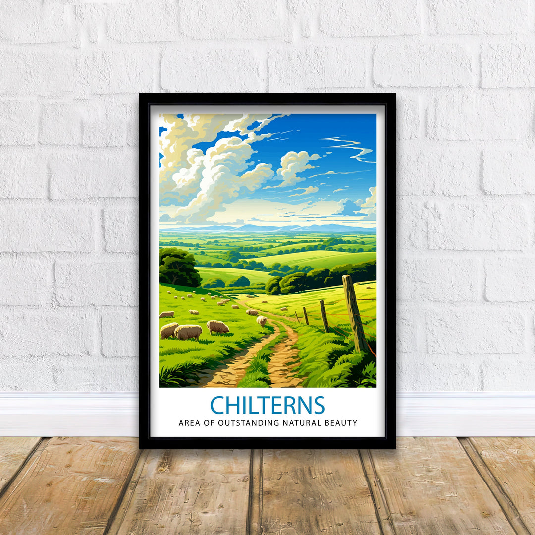 Chilterns AONB Poster English Countryside Art Chilterns Landscape Poster UK Nature Reserve