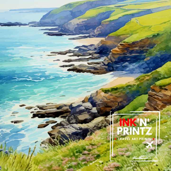 Cornwall AONB Poster Stunning Cornish Coast Art Cornwall Landscape Poster England Nature Reserve