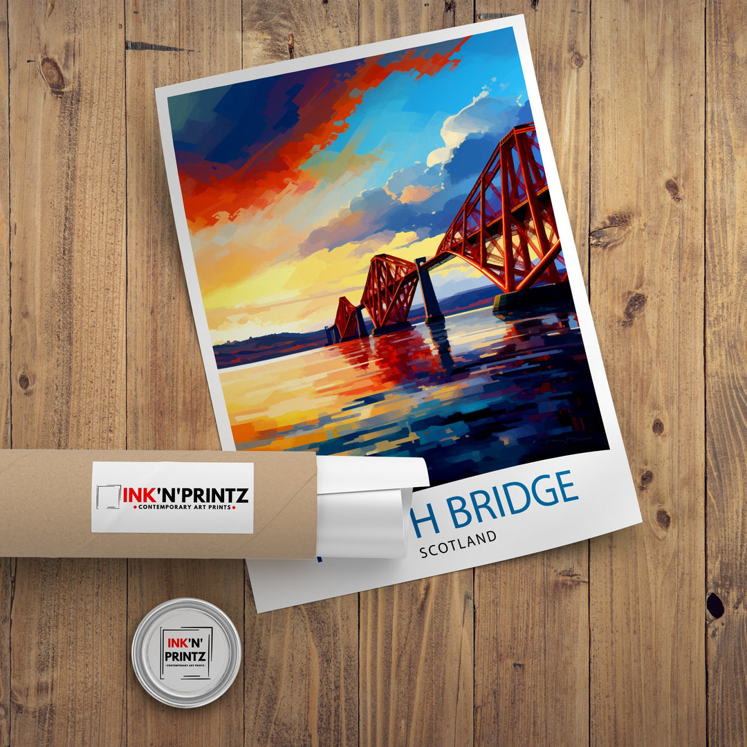 Forth Bridge Scotland Poster Iconic Scottish Engineering Poster Firth of Forth Wall Art Edinburgh Landmark Decor Historical Structure