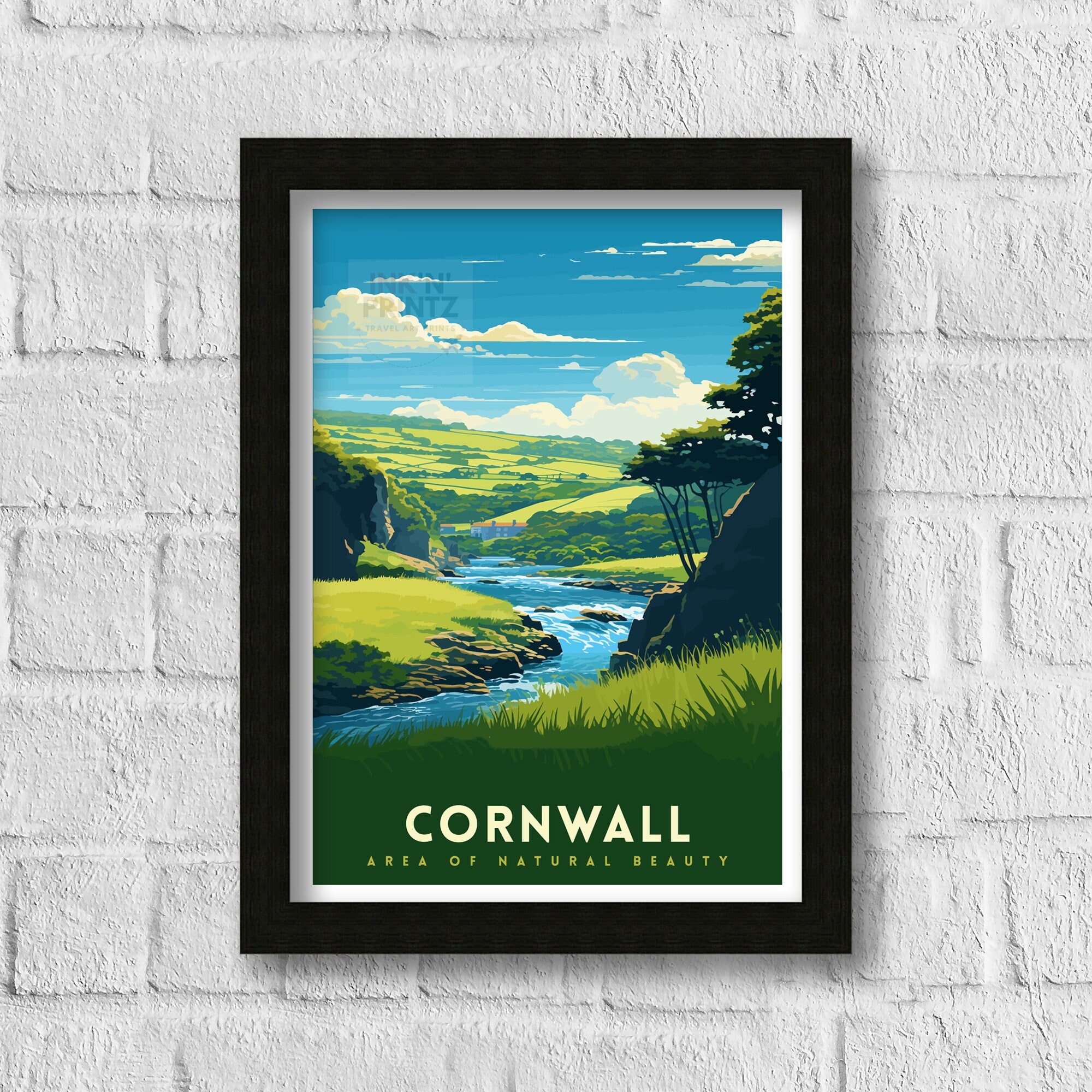 Cornwall AONB Print Stunning Cornish Coast Art Cornwall Landscape Poster England Nature Reserve Wall Decor British Countryside Illustration
