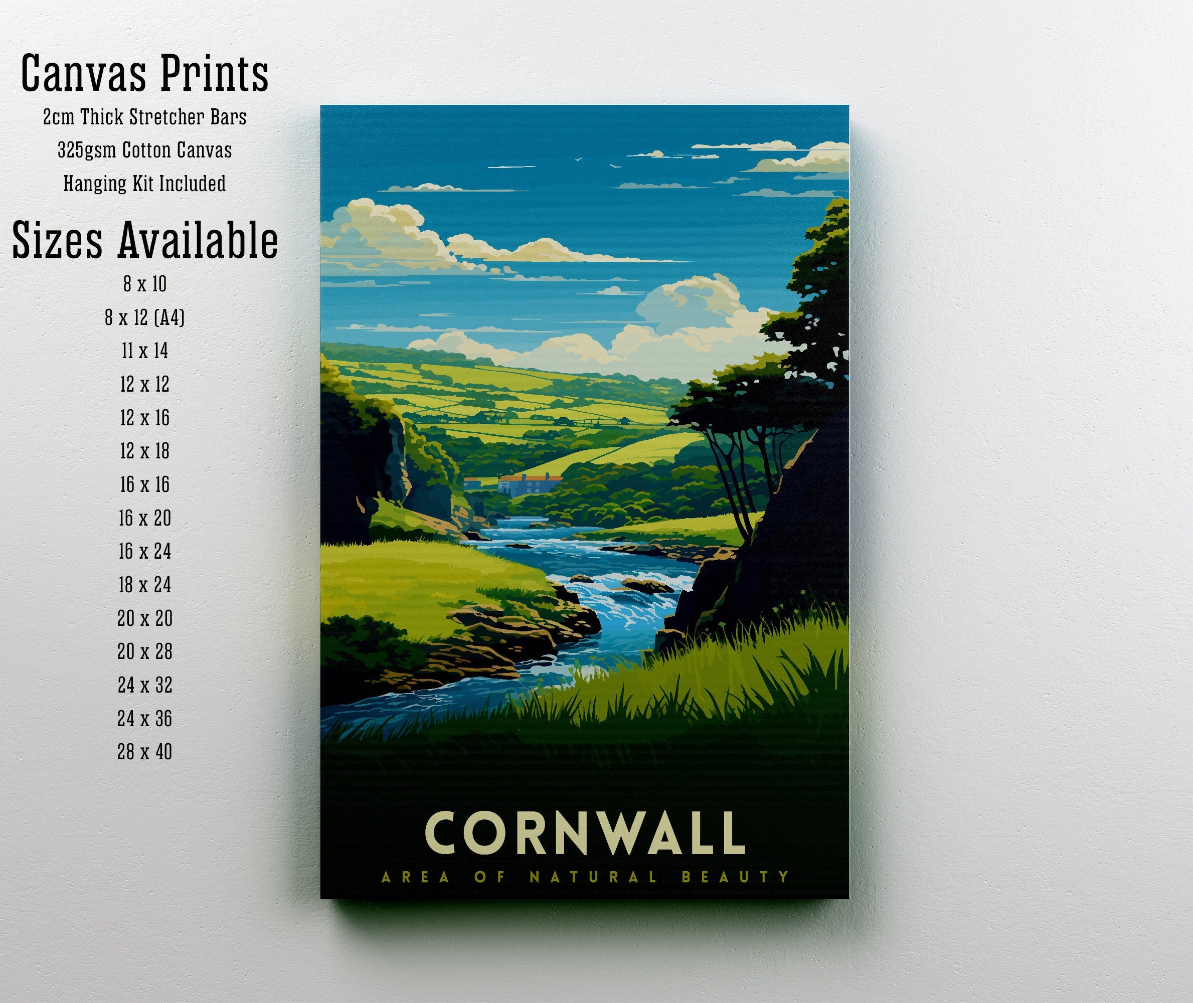 Cornwall AONB Print Stunning Cornish Coast Art Cornwall Landscape Poster England Nature Reserve Wall Decor British Countryside Illustration