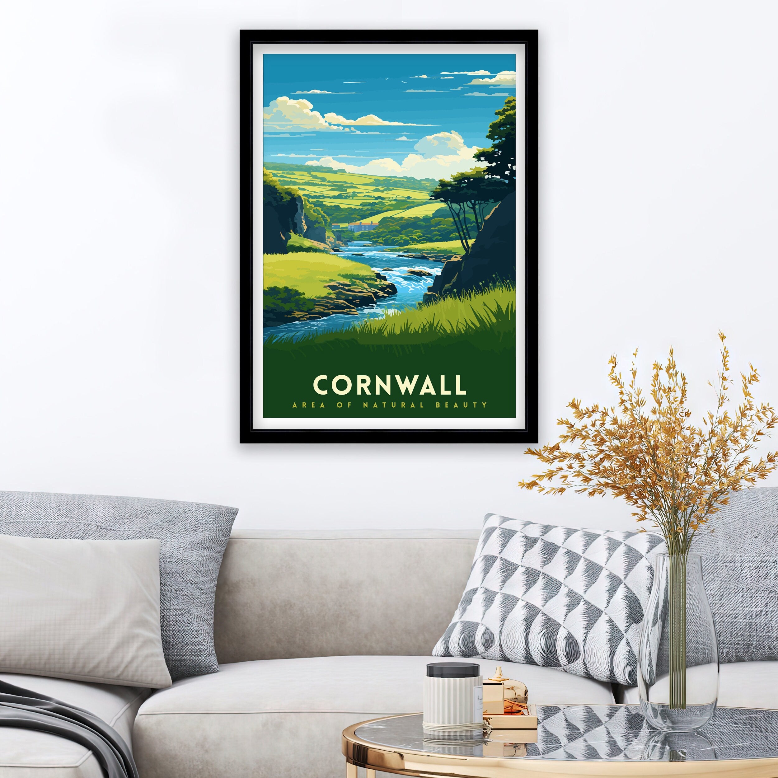 Cornwall AONB Print Stunning Cornish Coast Art Cornwall Landscape Poster England Nature Reserve Wall Decor British Countryside Illustration
