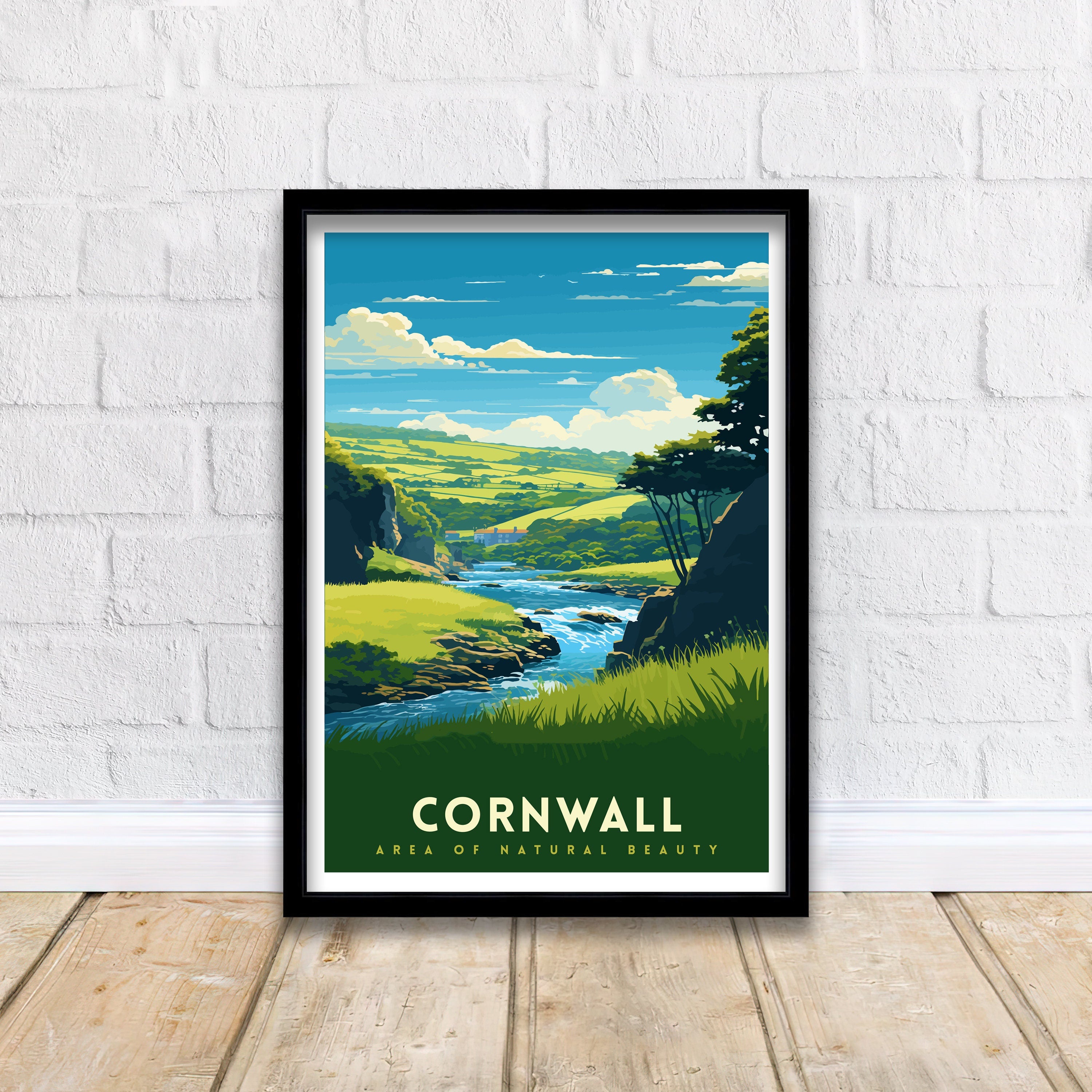Cornwall AONB Print Stunning Cornish Coast Art Cornwall Landscape Poster England Nature Reserve Wall Decor British Countryside Illustration