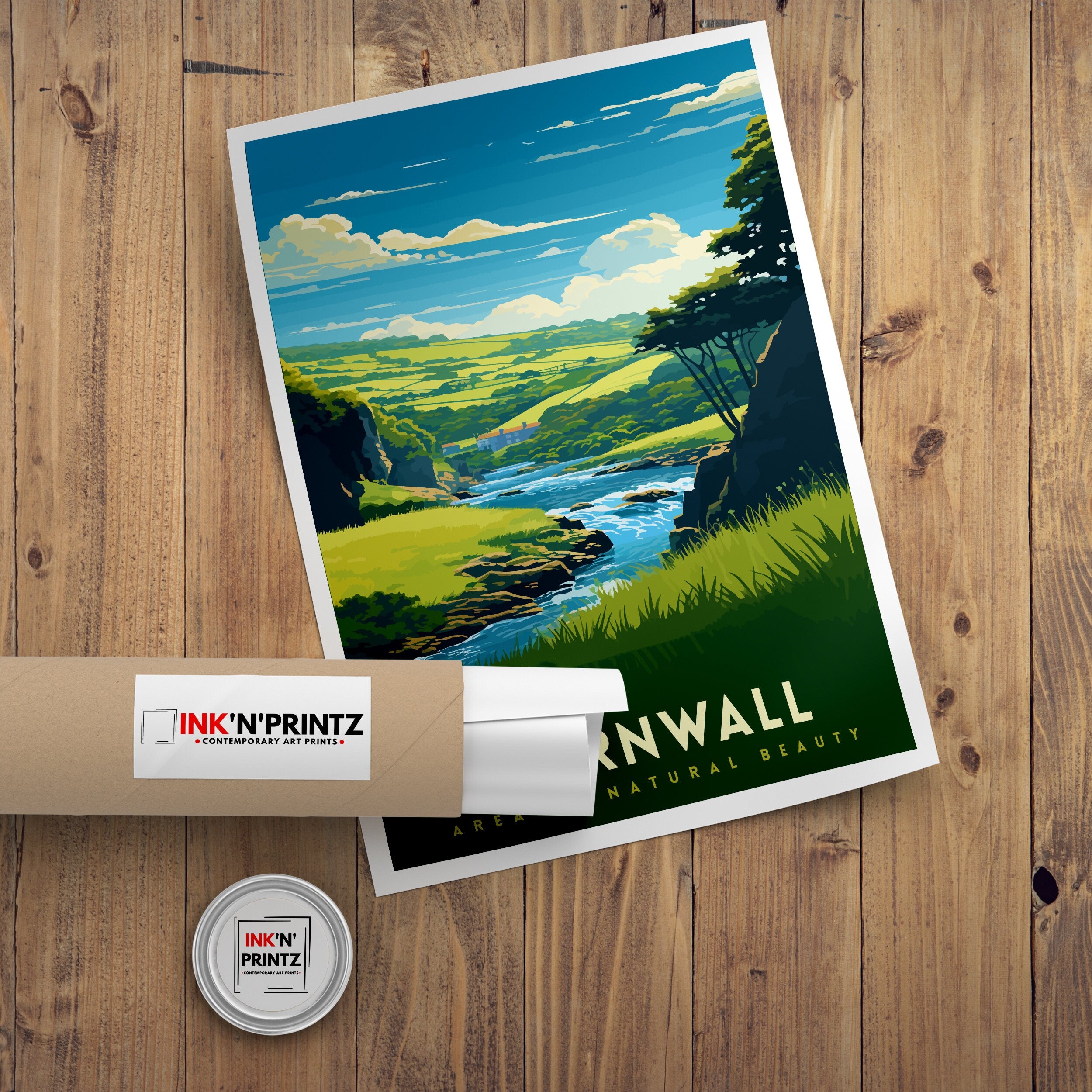 Cornwall AONB Print Stunning Cornish Coast Art Cornwall Landscape Poster England Nature Reserve Wall Decor British Countryside Illustration
