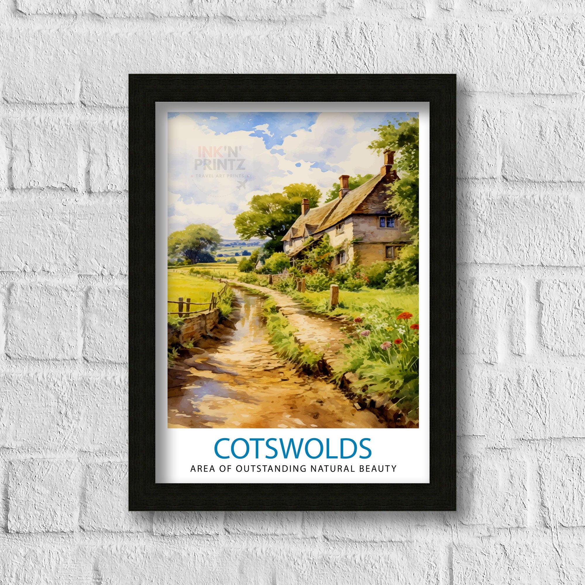 Cotswolds Travel Print Cotswolds Wall Art Cotswolds Illustration Travel Poster Gift Cotswolds Home Decor