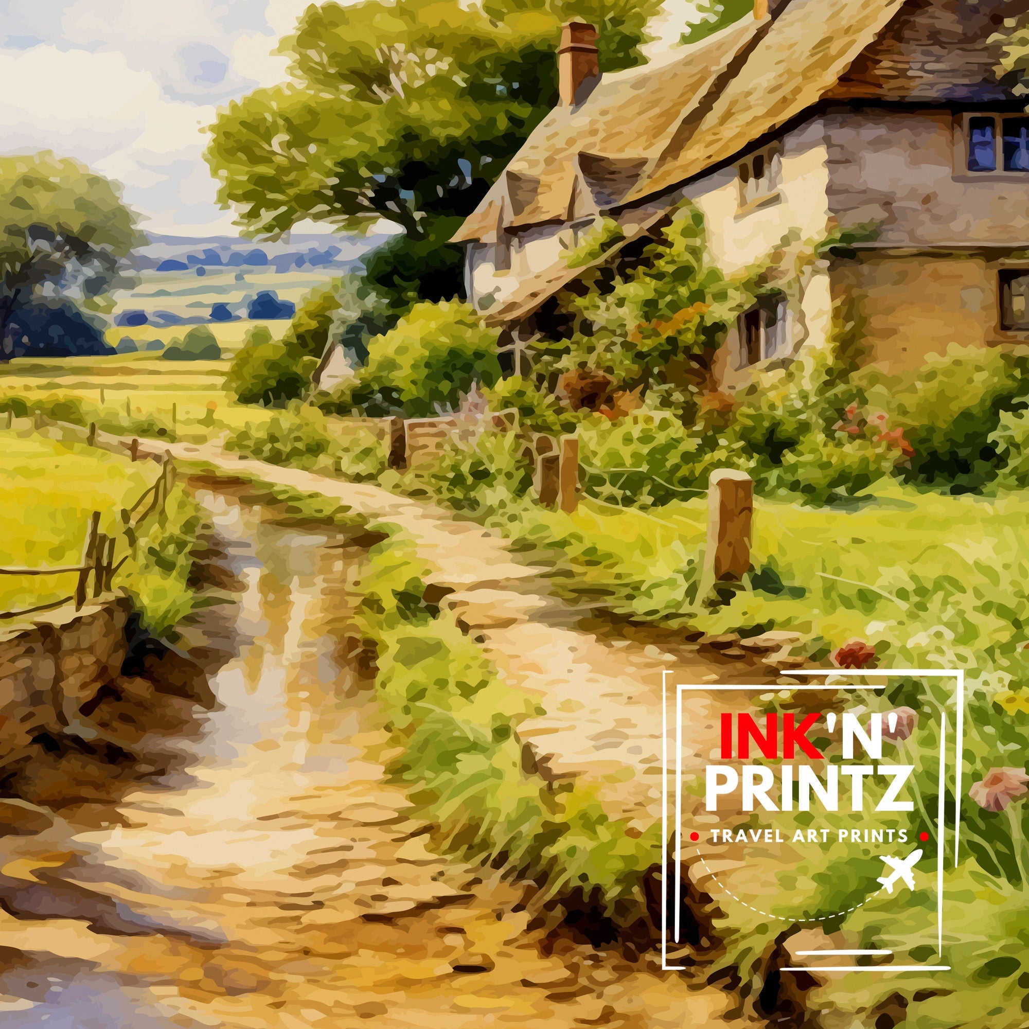 Cotswolds Travel Print Cotswolds Wall Art Cotswolds Illustration Travel Poster Gift Cotswolds Home Decor