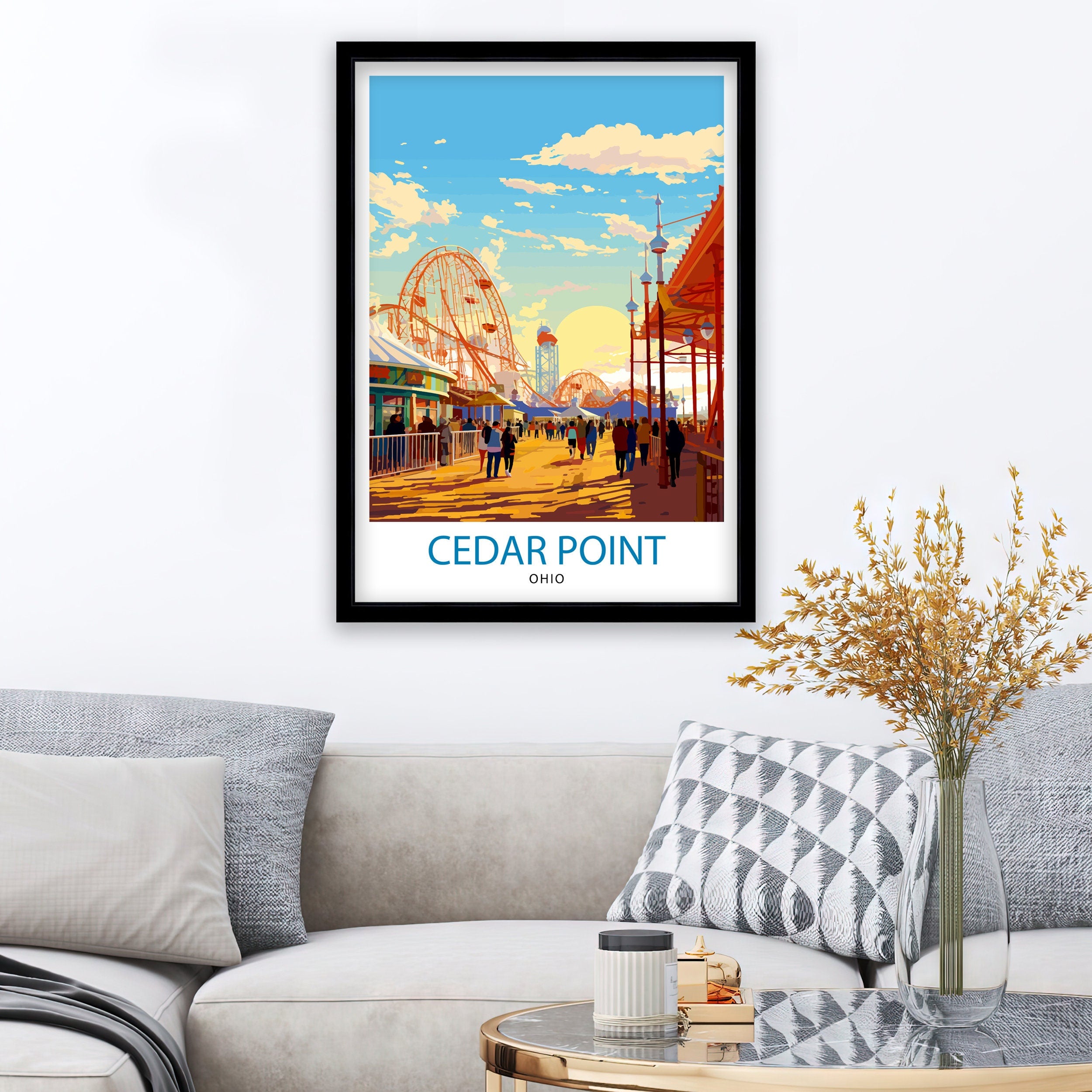 Cedar Point Ohio Poster Amusement Park Art Roller Coaster